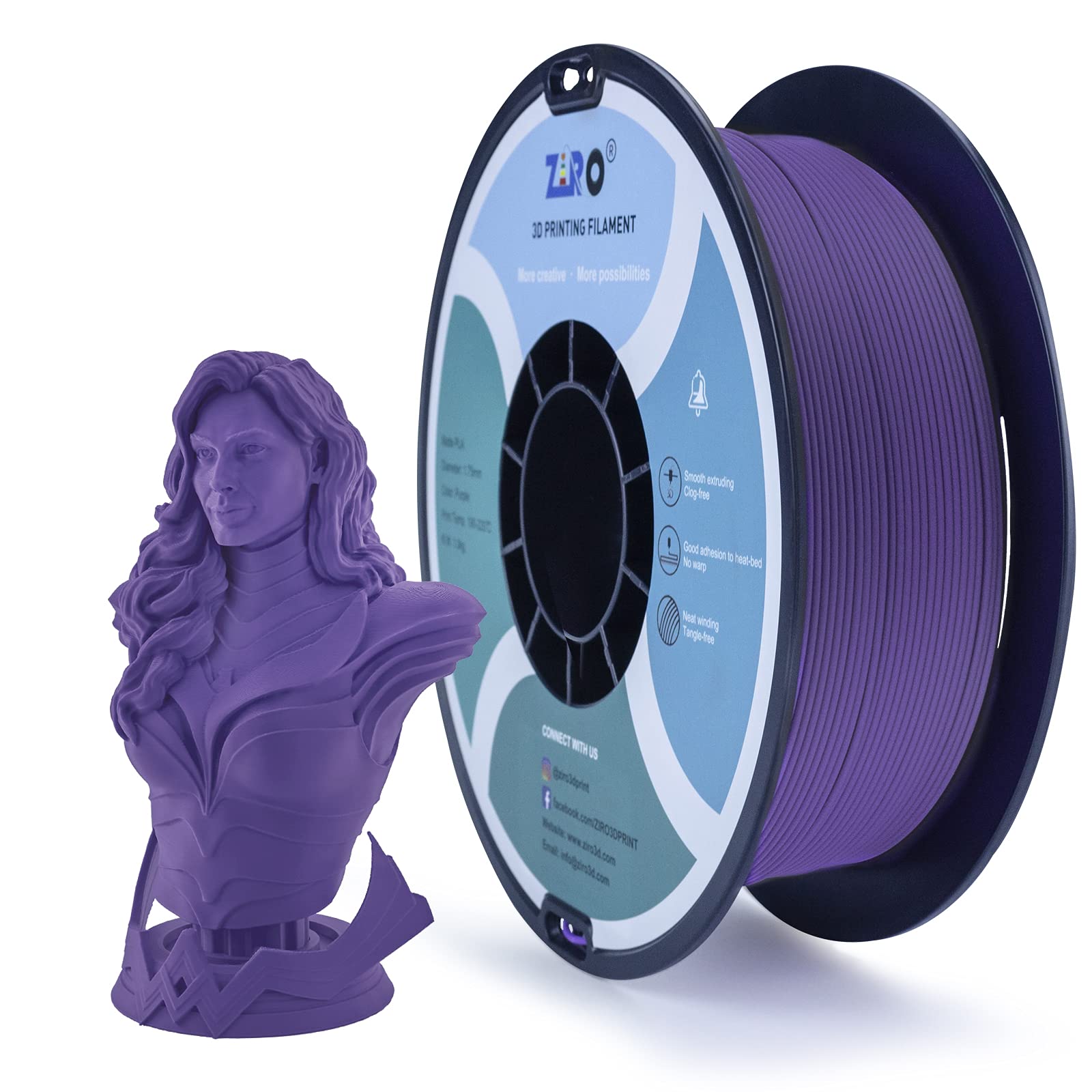 Ziro Matte Pla Filament 175Mm,1Kg 3D Printer Filament,High Toughness Pla,Dimensional Accuracy +  003Mm,Matte Pla Purple