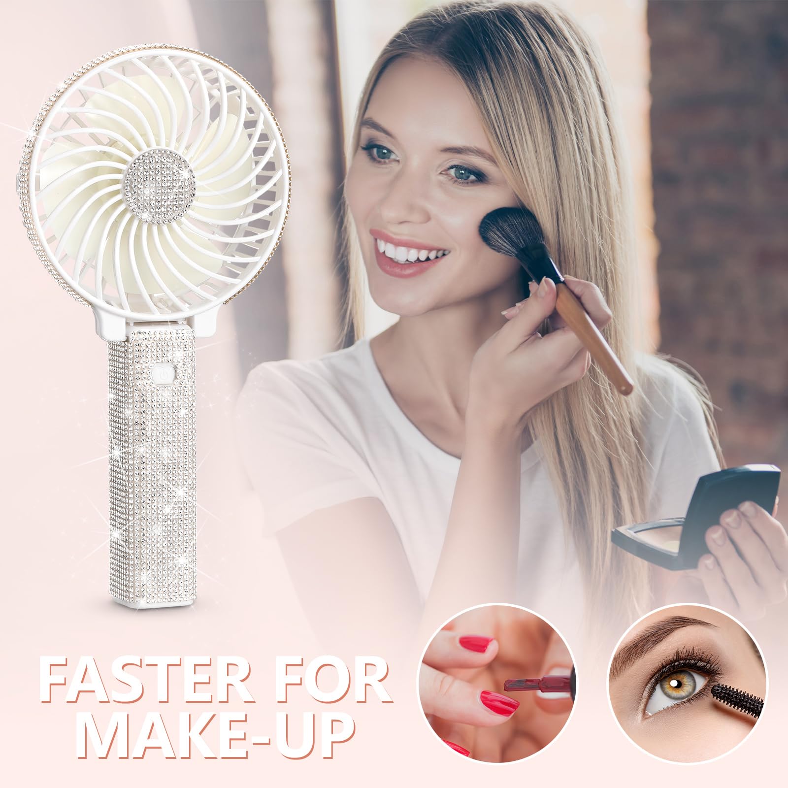 Mudder Crystal Bling Rhinestone Mini Handheld Fan Portable Usb Rechargeable Fan Battery Operated Small Folding Personal Fan For