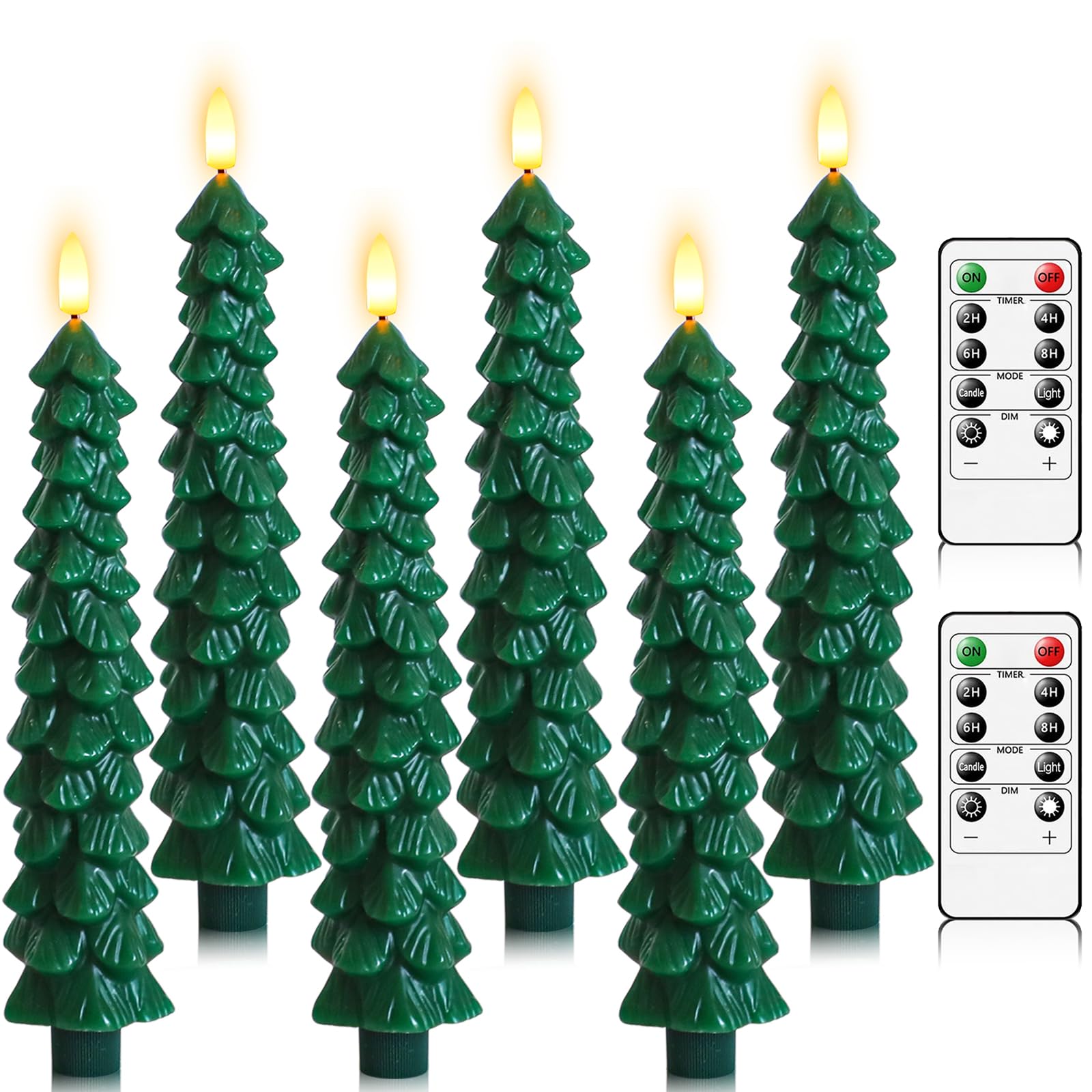 Lezonic 6Pcs Flameless Christmas Tree Candles with Remote Timer, LED Taper Candles Battery Operated Flickering Flame, 10 Inches 