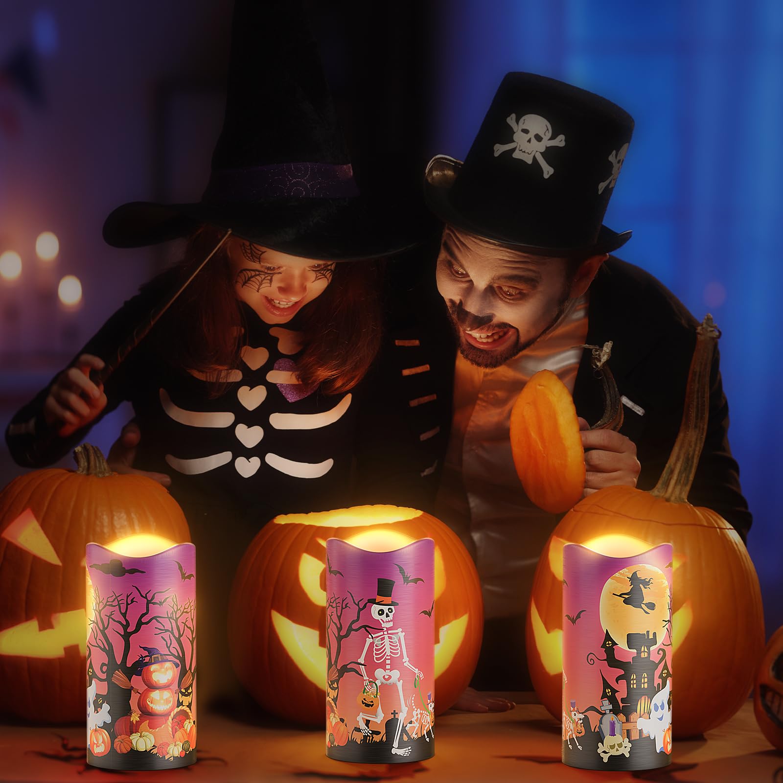 Halloween Flameless Led Candles, Orange Warm Light Halloween Candles, Battery Operated Candles, Candles With Remote Timers For H