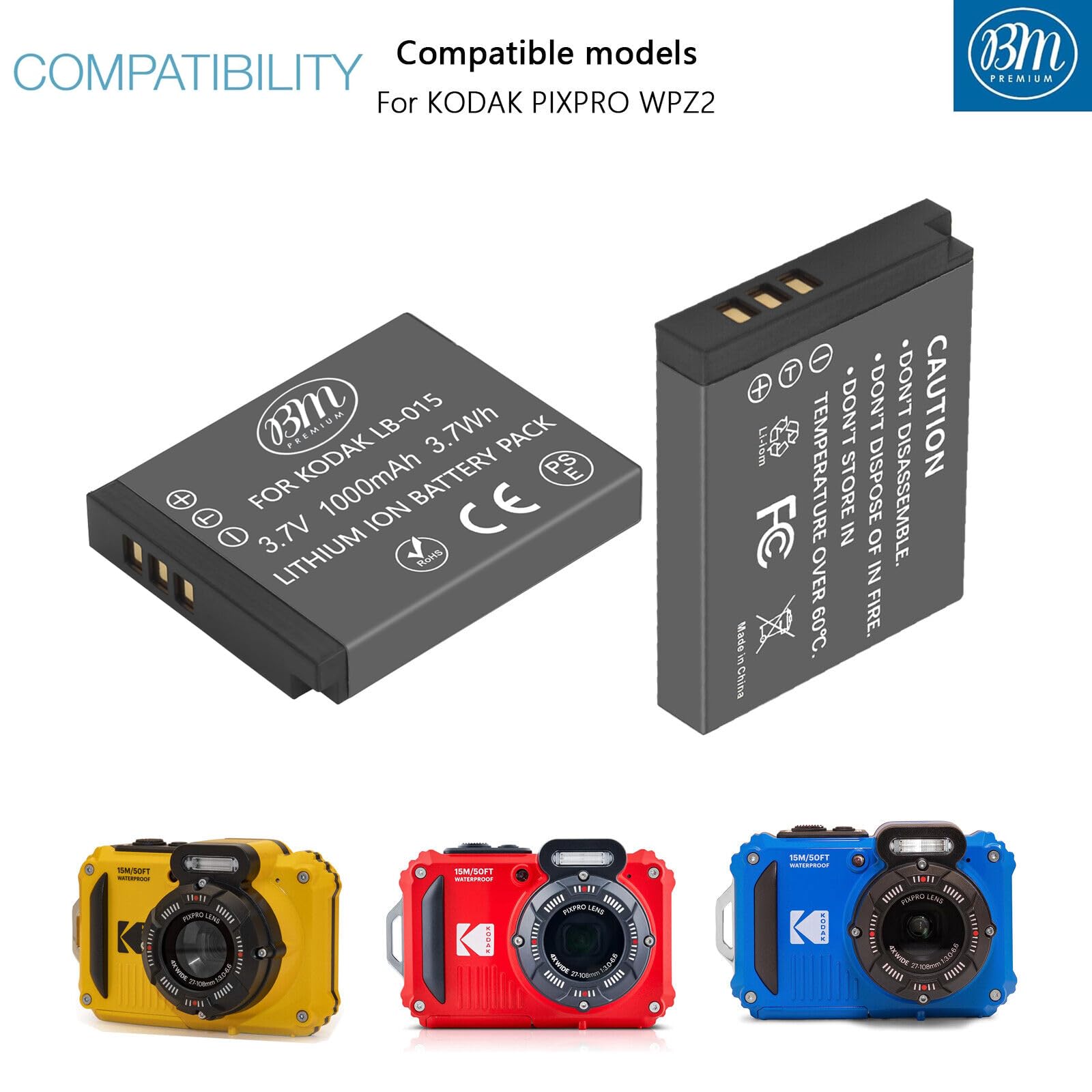 Bm Premium 2 Pack Of Lb 015 Batteries For Kodak Pixpro Wpz2 Digital Camera