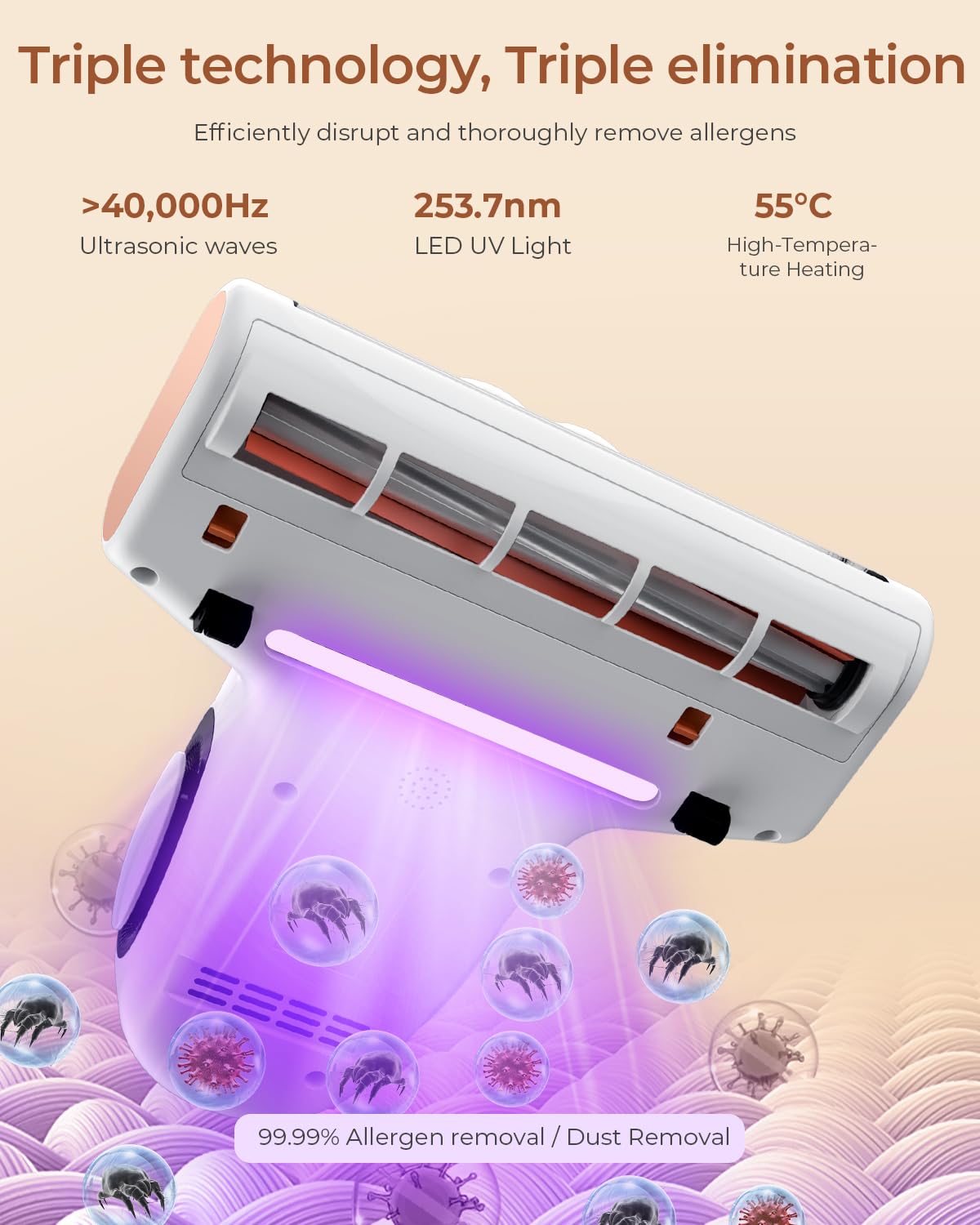 JIGOO J300 Bed Vacuum Cleaner - 13Kpa Suction, UV & Ultrasonic, Corded, White