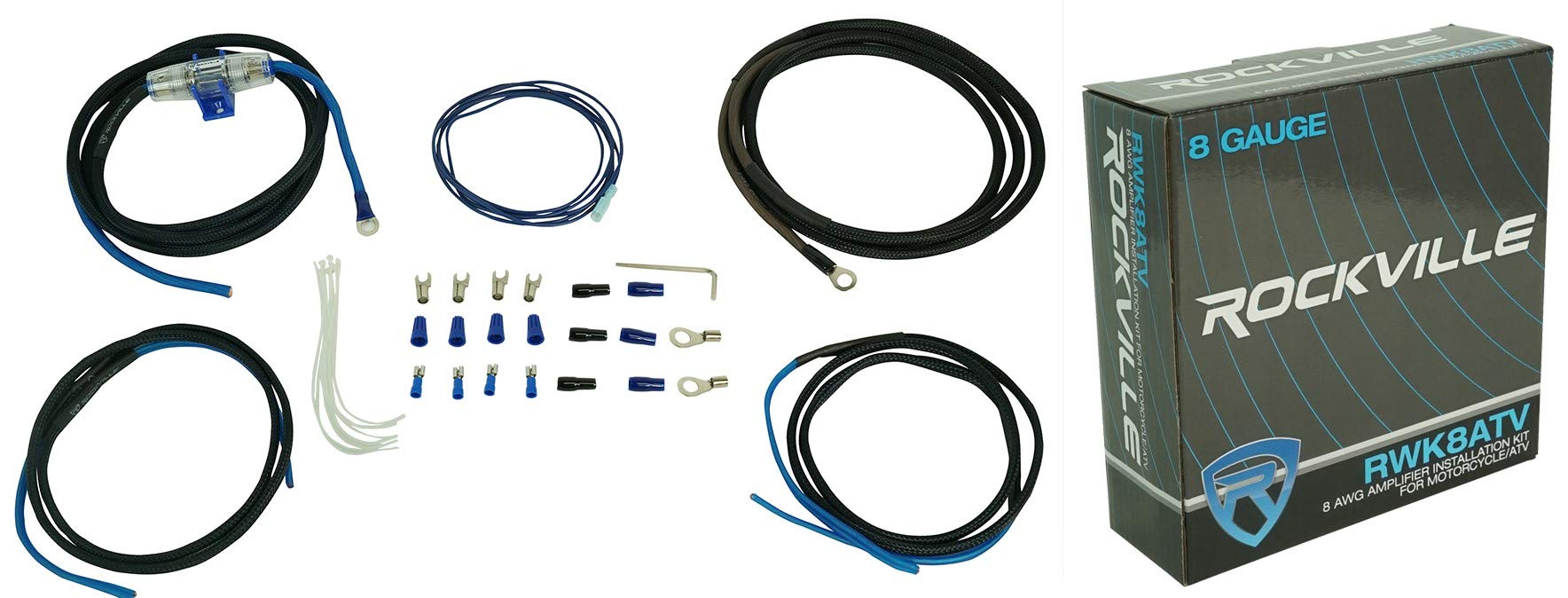 Rockville RWK8ATV OFC Copper 8 AWG Gauge Amp Installation Wire Kit 4 RZR/ATV/UTV, Blue