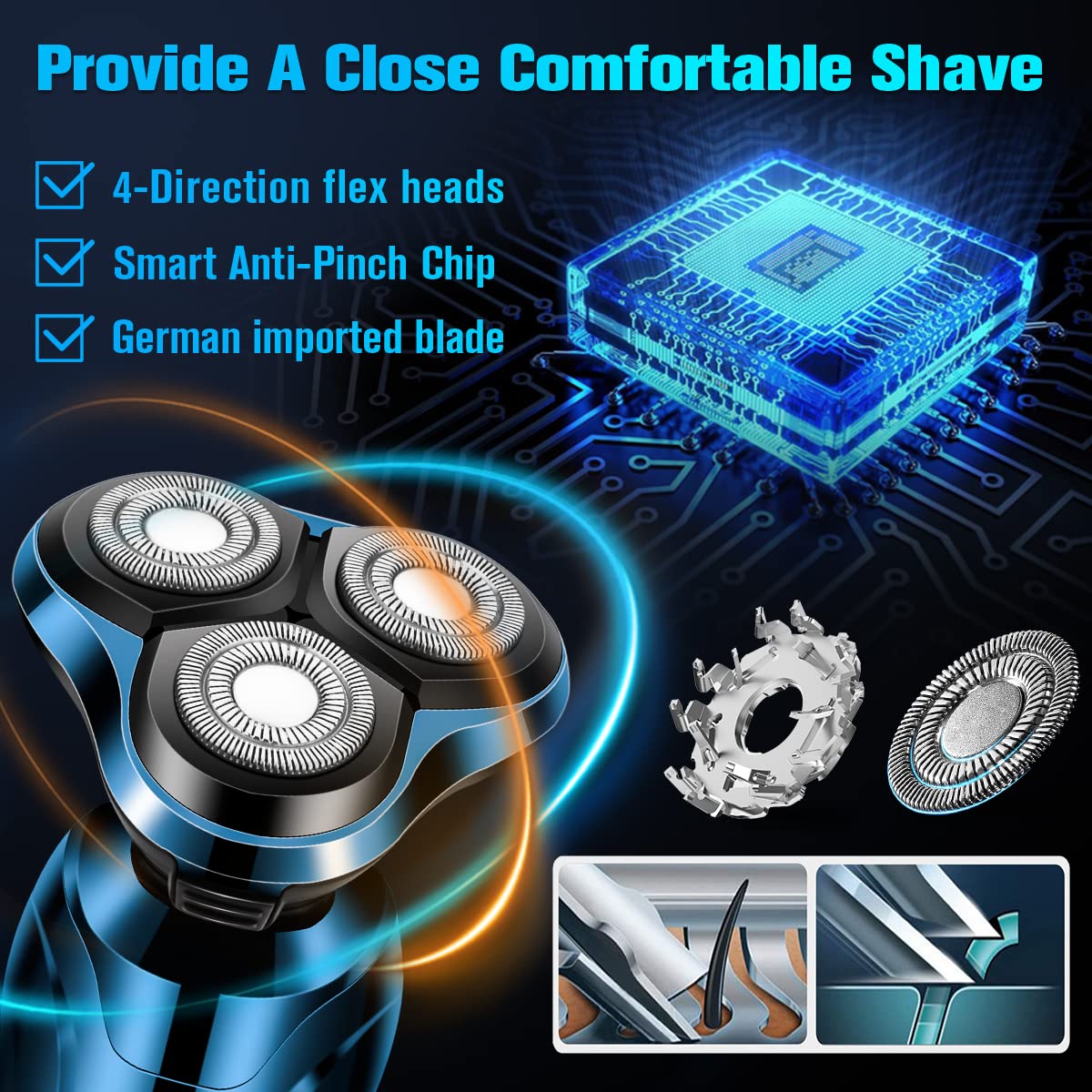 Electric Razor For Men, 2024 Mens Electric Shavers Rotary Replacement/Waterproof/Rechargeable, Electric Shaver For Men Cordless