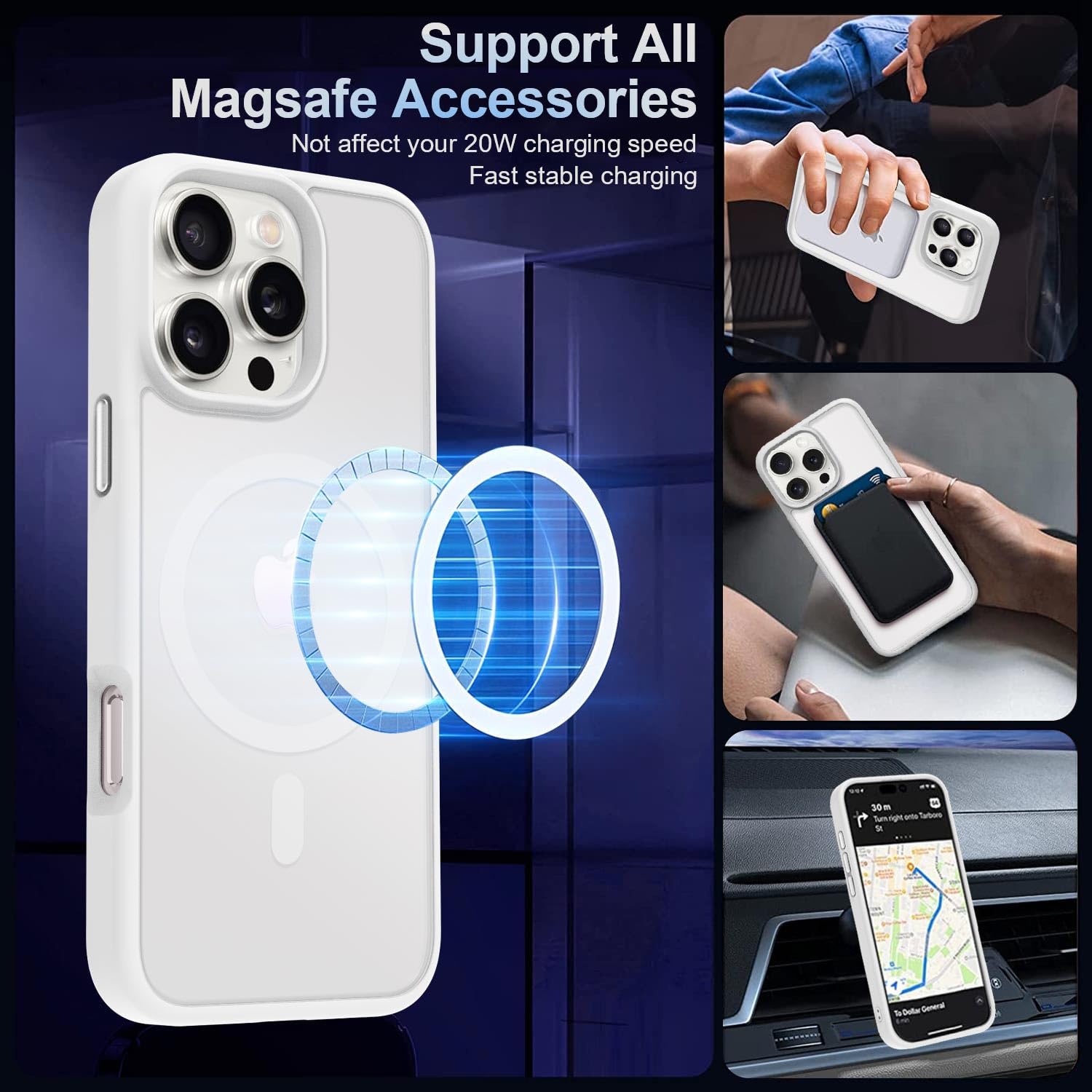 Mocca Strong Magnetic For Iphone 16 Pro Phone Case, [Compatible With Magsafe][16Ft Mil Grade Drop Protection] Slim Thin Transluc