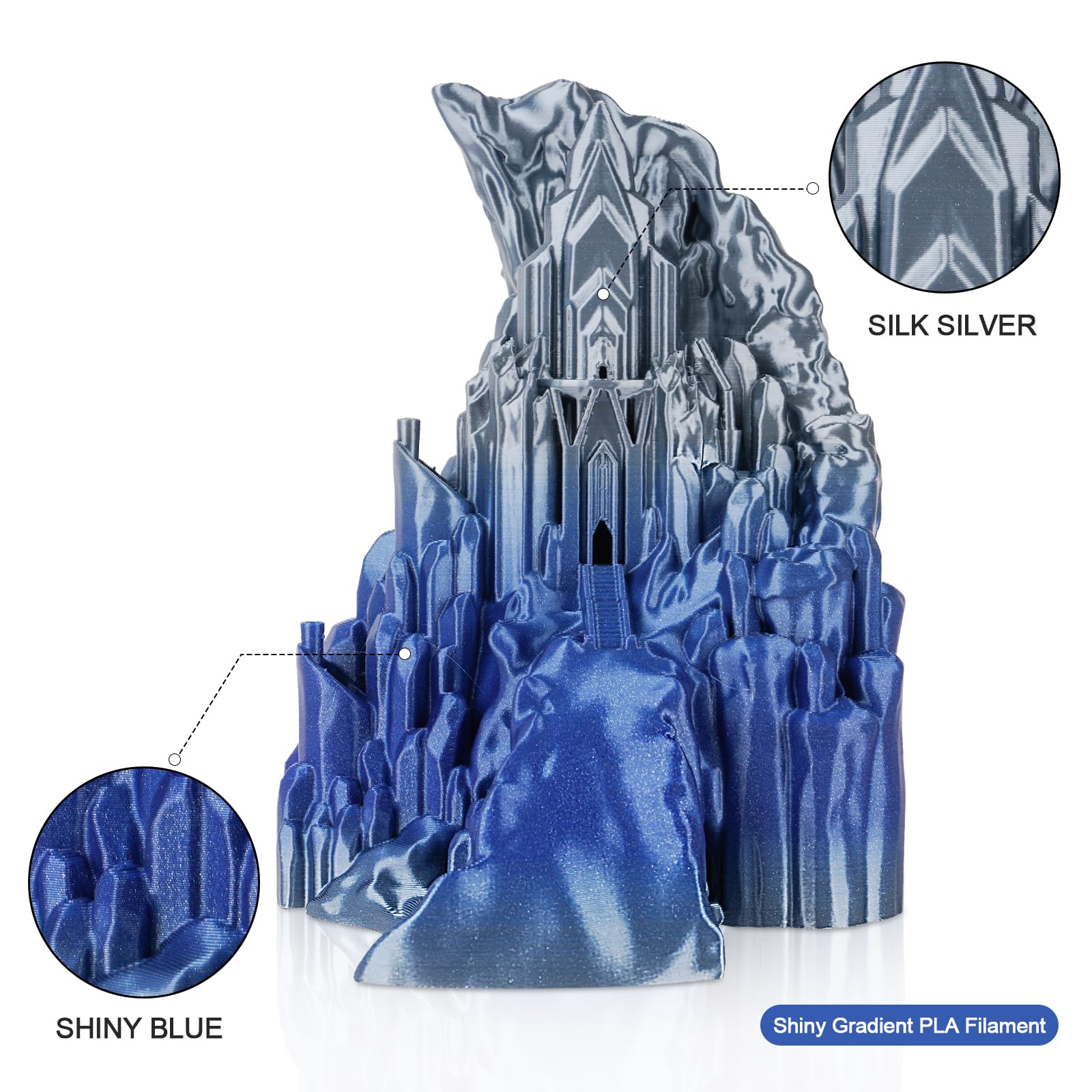 Amolen Pla 3D Printer Filament, Pla Filament 1.75Mm Silk Shiny Filament Blue Silver Filament, 3D Printing Filament 1Kg/2.2Lb