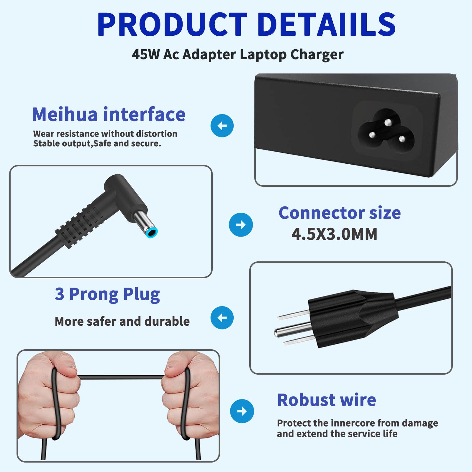 45W 19.5V 2.31A L25296 002 Laptop Charger Fit For Hp 741727 001 213349 009 740015 001 L25296 001/003 740015 002 Hp Pavilion 13 1