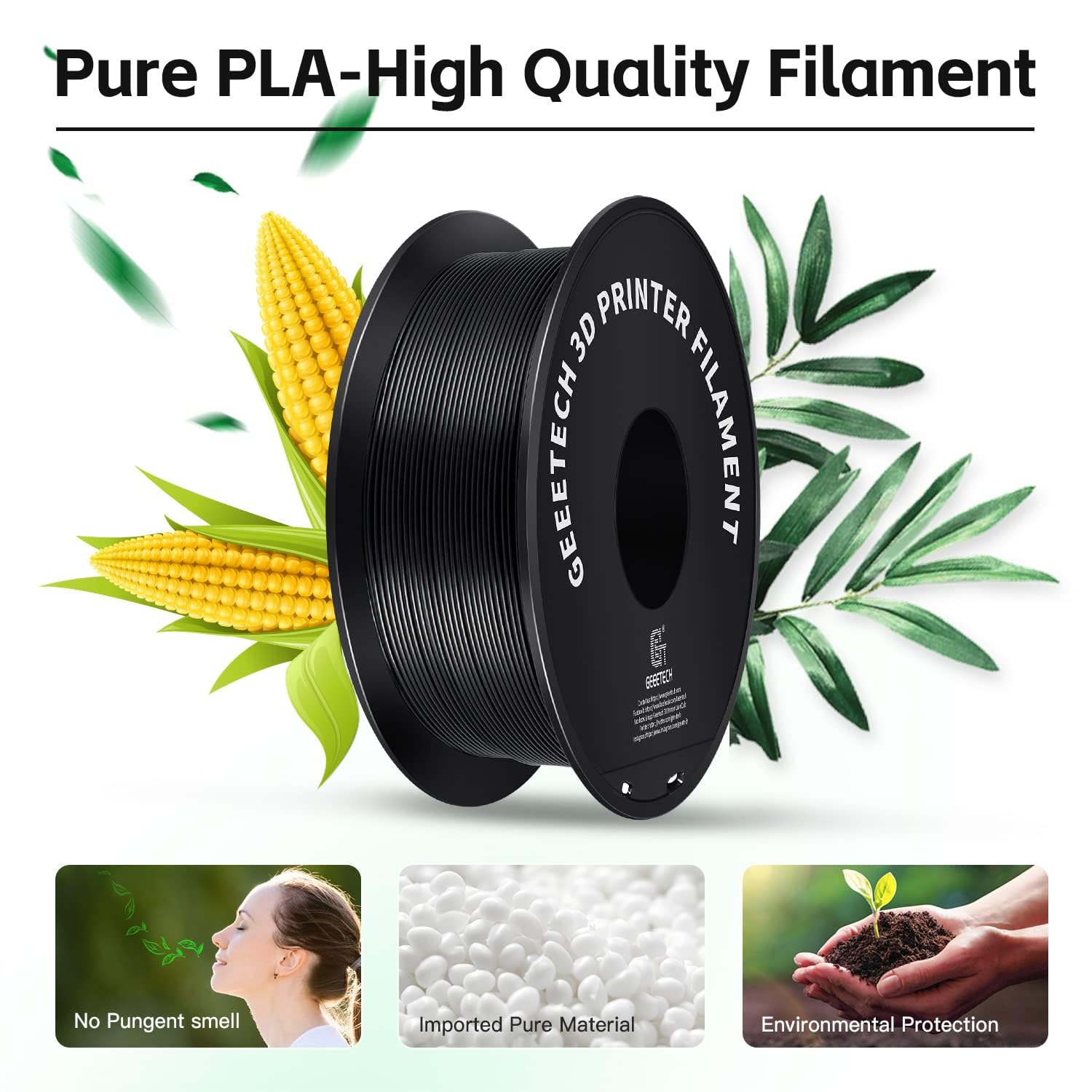 Geeetech 3D Printer Filament, Pla Filament 1.75Mm Bundle 2Kg For 3D Printer,Dimensional Accuracy +/  0.02 Mm (Black 2 Pack)