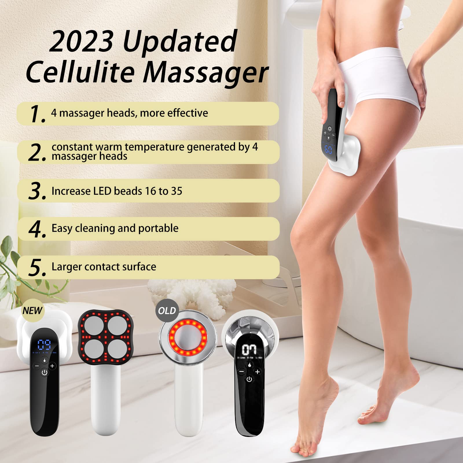Cxgrise 2023 Upgraded Body Massager Skin Tightening Machine For Belly Thigh Hip Leg (Light White)