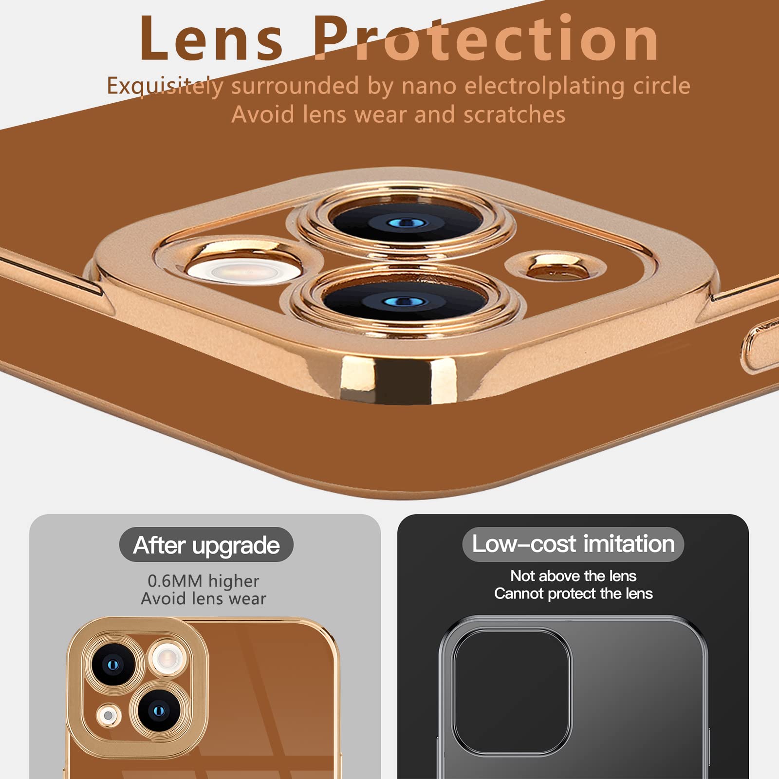 Lafunda Compatible With Iphone 13 Case Cute, Luxury Plating Case For Women Bling Aesthetic Gold Trim Tpu Bumper Girly Cover Full