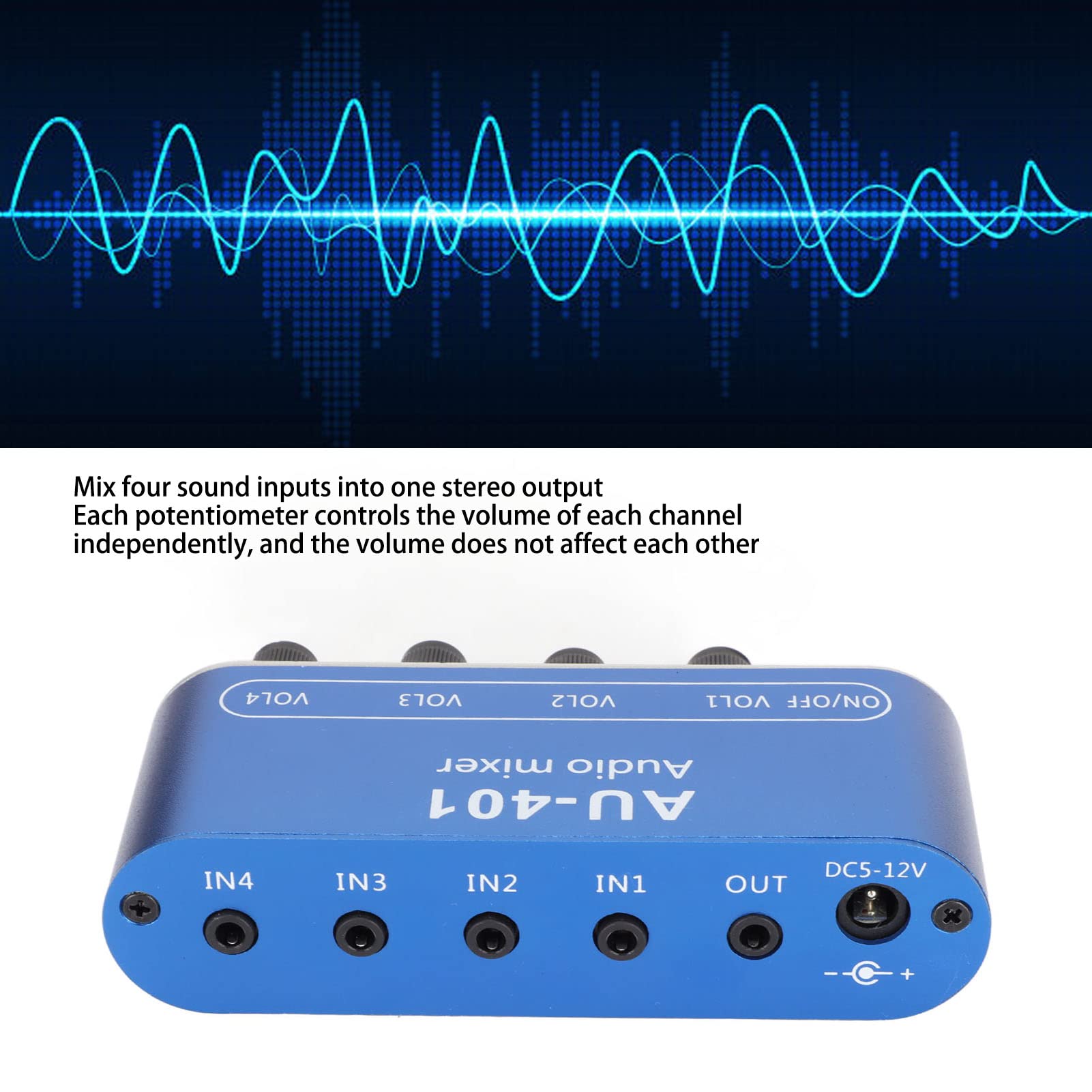 Mini Stereo Mixer, Line Mixer 4 Channel Low Noise 4 In 1 Out Volume Adjustment 3.5Mm Sound Selector Amplifier Mini Audio Mixer F