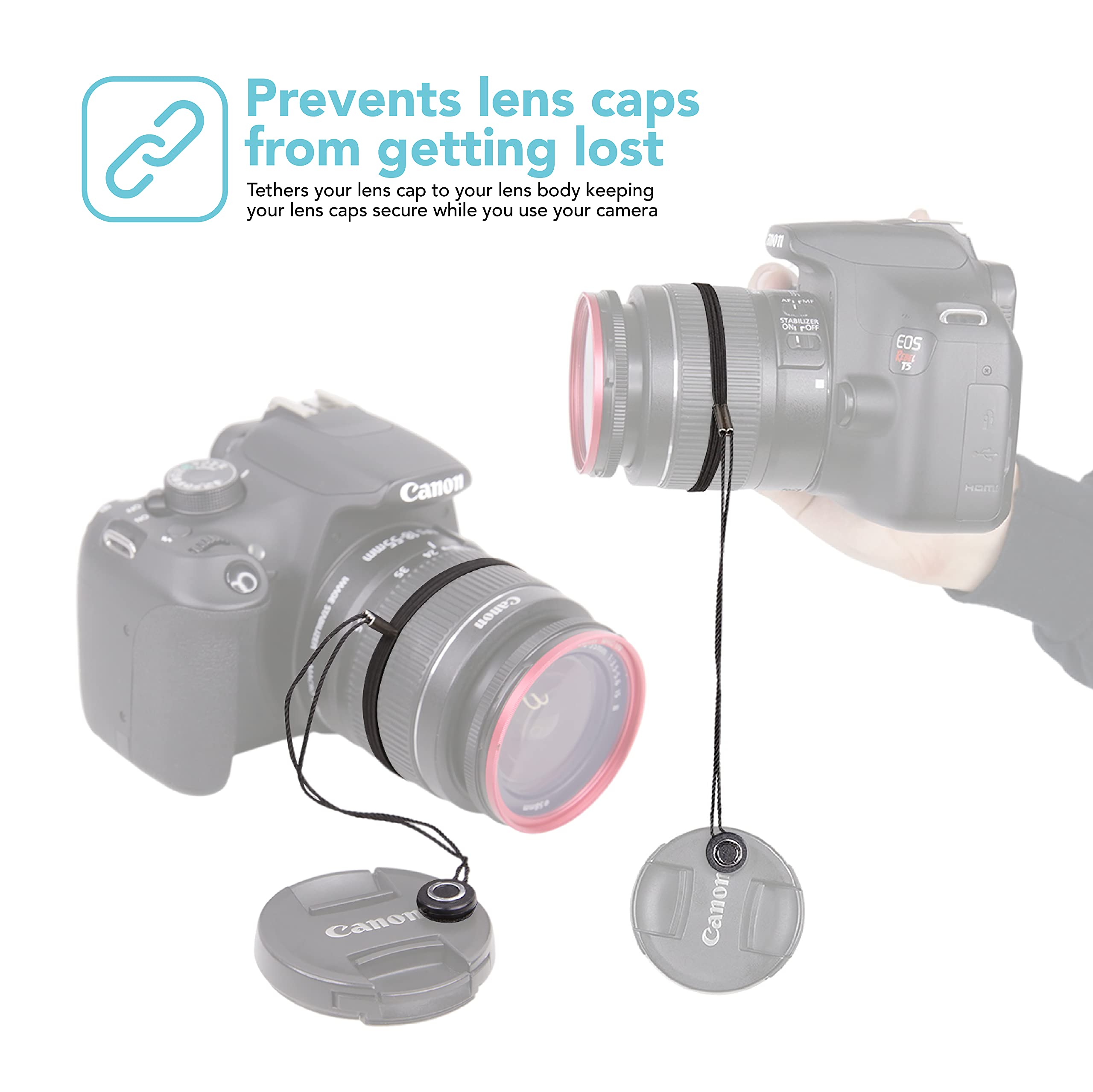 Foto&Tech Camera Lens Cap Leash With Elastic String, Compatible With Universal Dslr Slr Evil Mirrorless Cameras Video (X3)