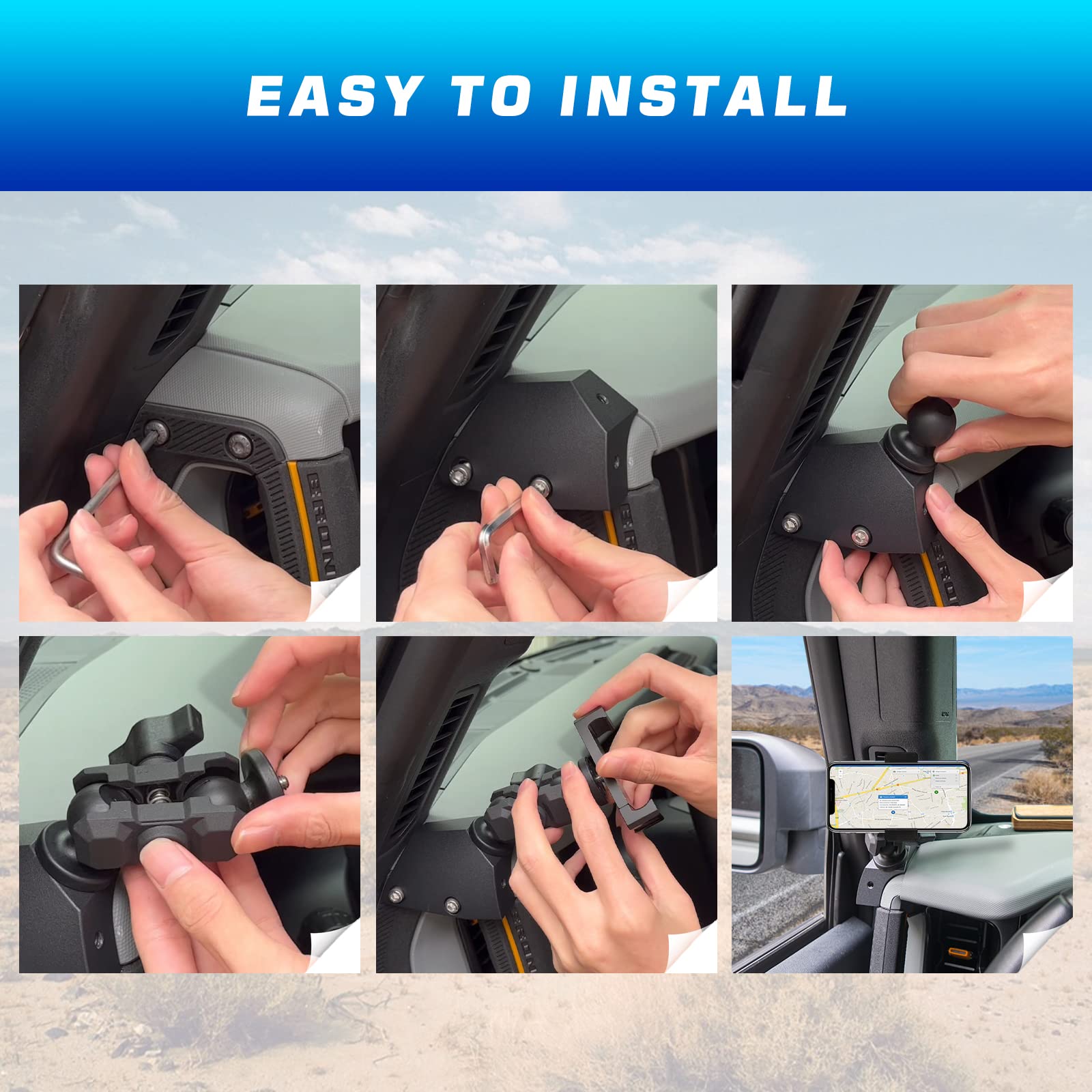 Dashboard Left Side Phone Holder Mount, Anti Shake Stabilizer Custom Adjustable Cell Phone Holder For Ford Bronco Accessories 20