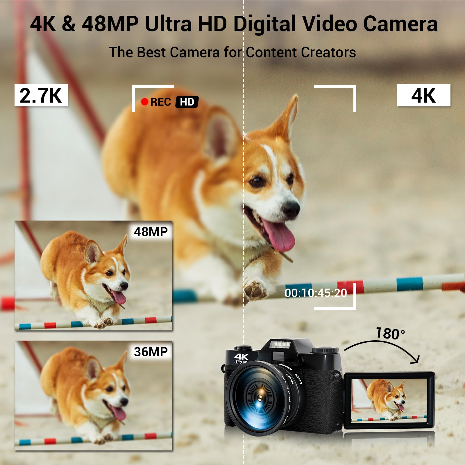 4K Digital Camera For Photography Autofocus 48Mp 16X Digital Zoom With Wifi 3 180 Flip Screen Vlogging Youtube Video Students