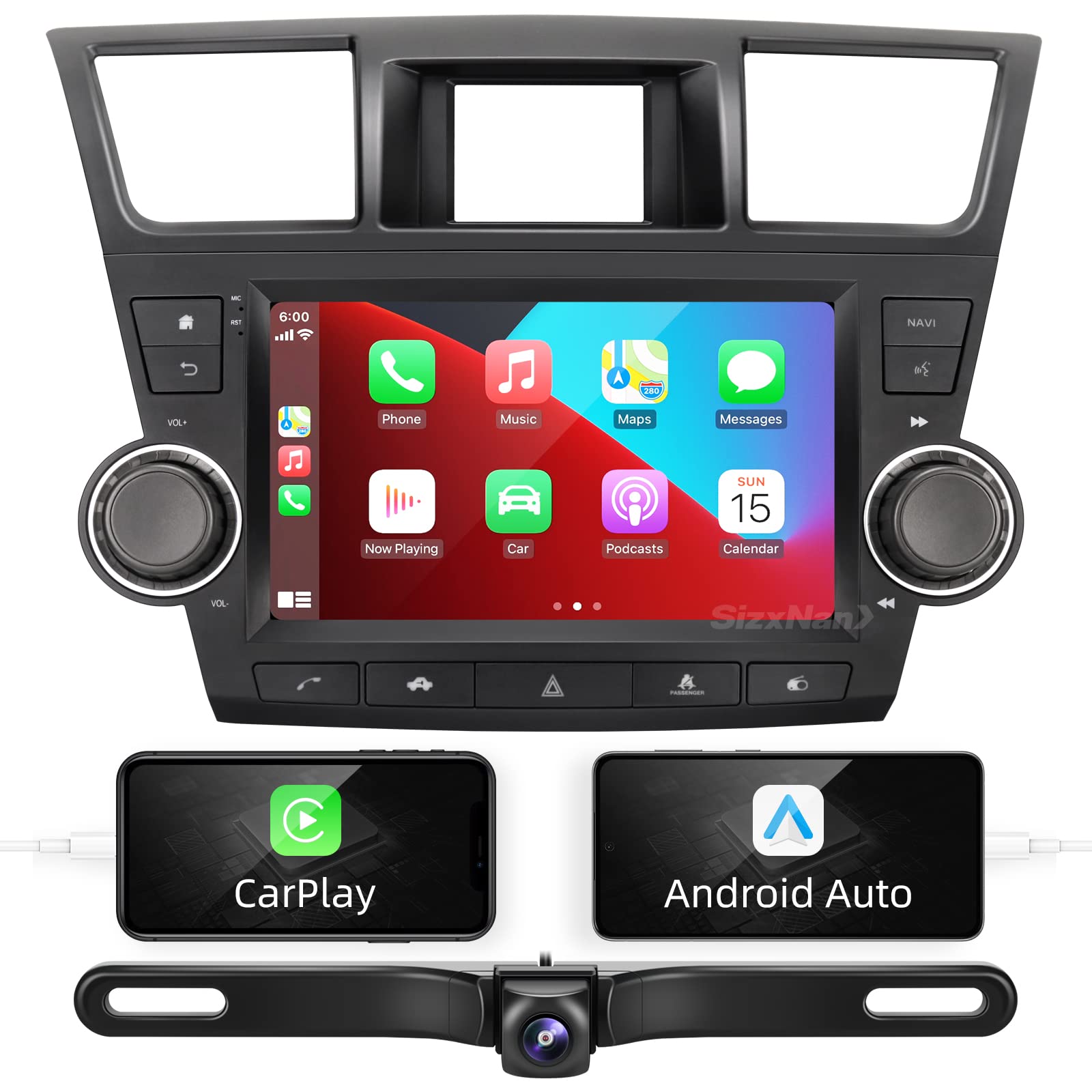 Sizxnanv For Highlander Upgrade Android Radio Compatible With Carplay Android Auto,Car Stereo Touch Screen Bluetooth Navigation