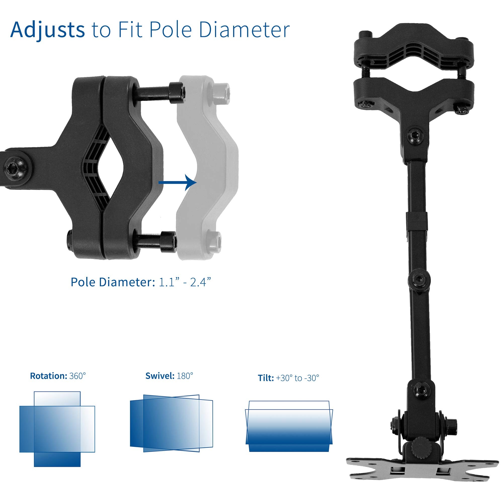 VIVO Steel Universal Full Motion Pole Mount Monitor Arm with Removable 75mm and 100mm VESA Plate, Fits 17 to 32 inch Screens, Black, MOUNT POLE01A