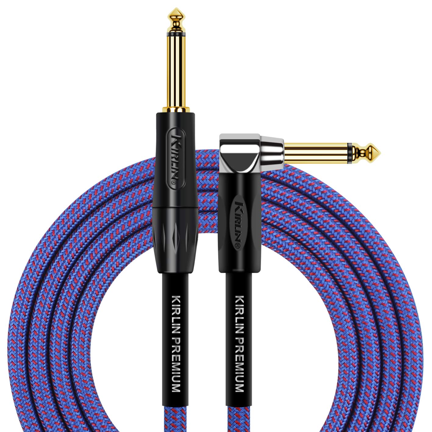 Kirlin Cable Iwb 202Bfgl 20/Ro  20 Feet  Straight To Right Angle 1/4 Inch Plug Premium Plus Instrument Cable, Royal Blue Tweed W