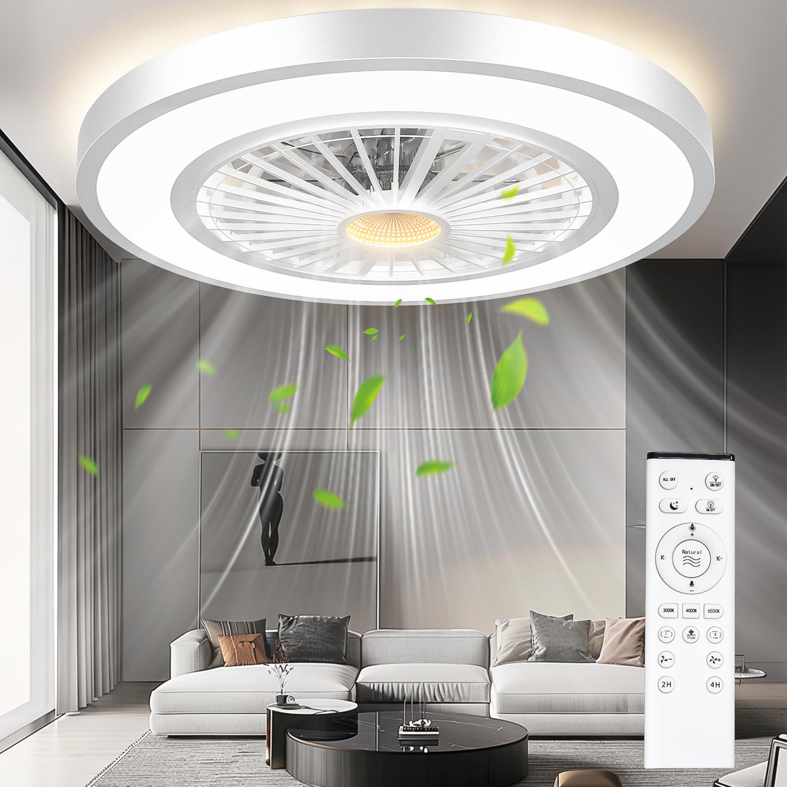 22'' Ceiling Fans With Lights And Remote, Dc Motor Stepless Dimmable Ceiling Fans With Night Light, 3000 6500K Color Temperature