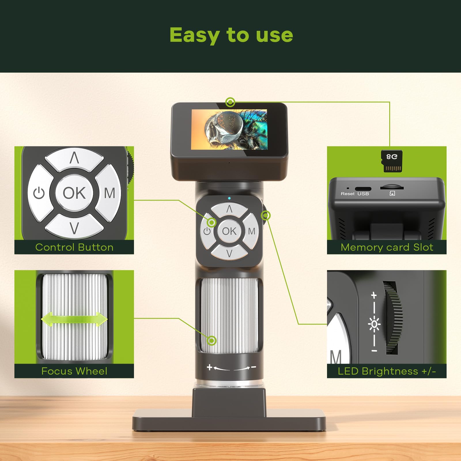Joyalens Jl112 Handheld Digital Microscope For Kids And Adults, Portable Pocket Microscope With 2'' Lcd Screen, 1080P Usb Micros