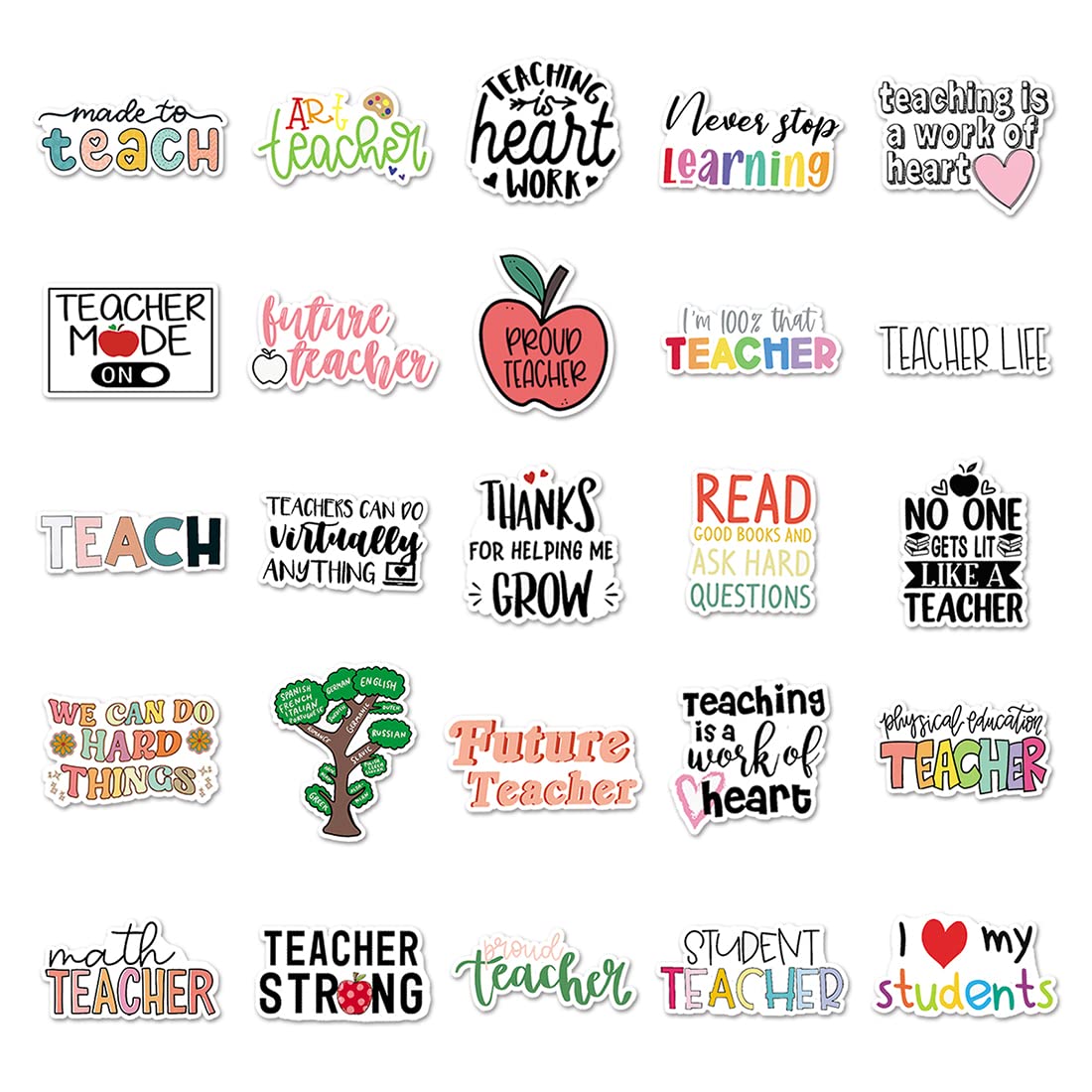 100 Pcs Teacher Stickers, Vinyl Waterproof Teachers Day Gift Card Stickers For Water Bottles, Laptop, Notebook, Cell Phone, Lugg