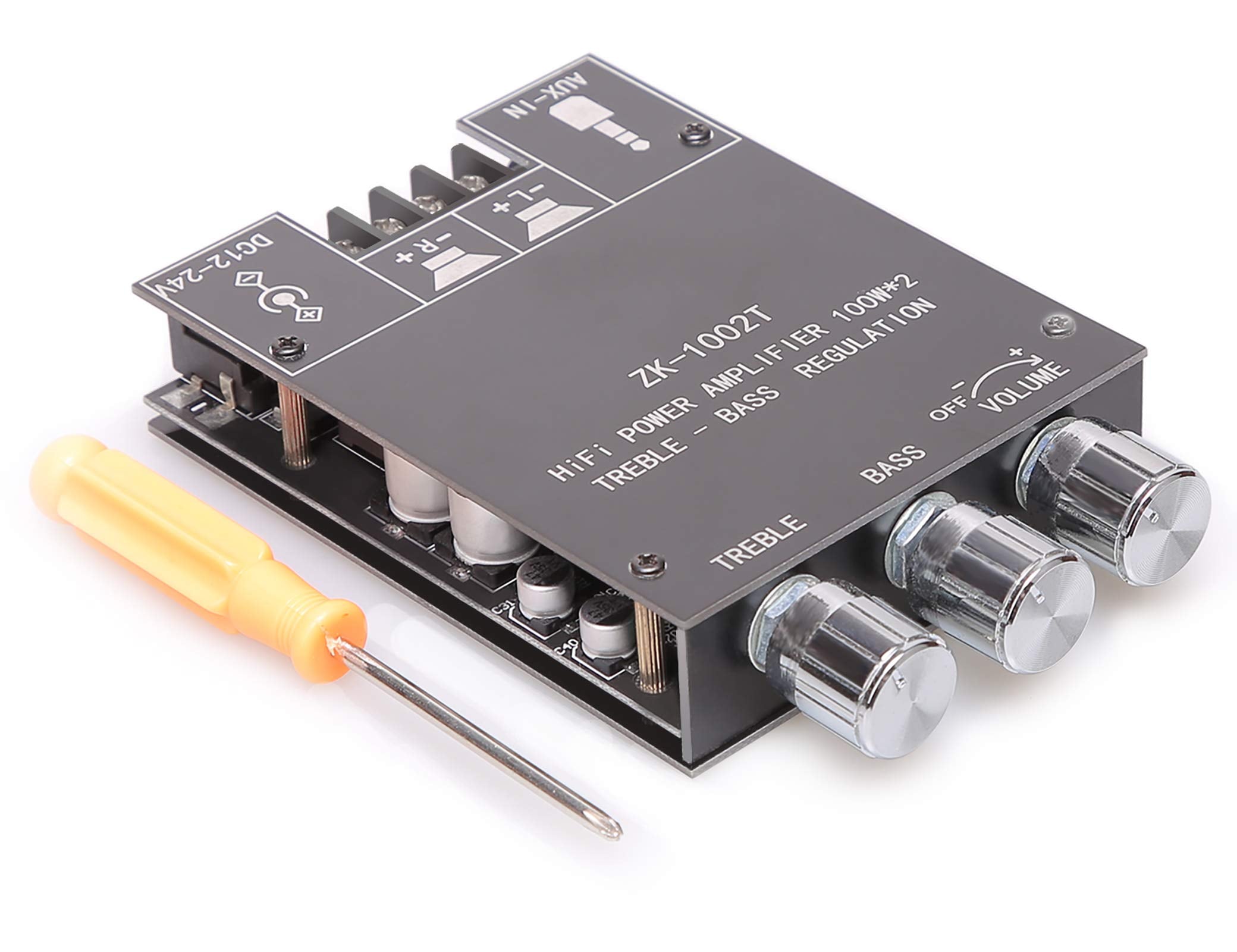 100W+100W Amplifier Board With Treble And Bass Control, Dc 9 24V, Bt And Aux Inputs, 2.0 Channel Stereo Amp Board For Diy Wirele