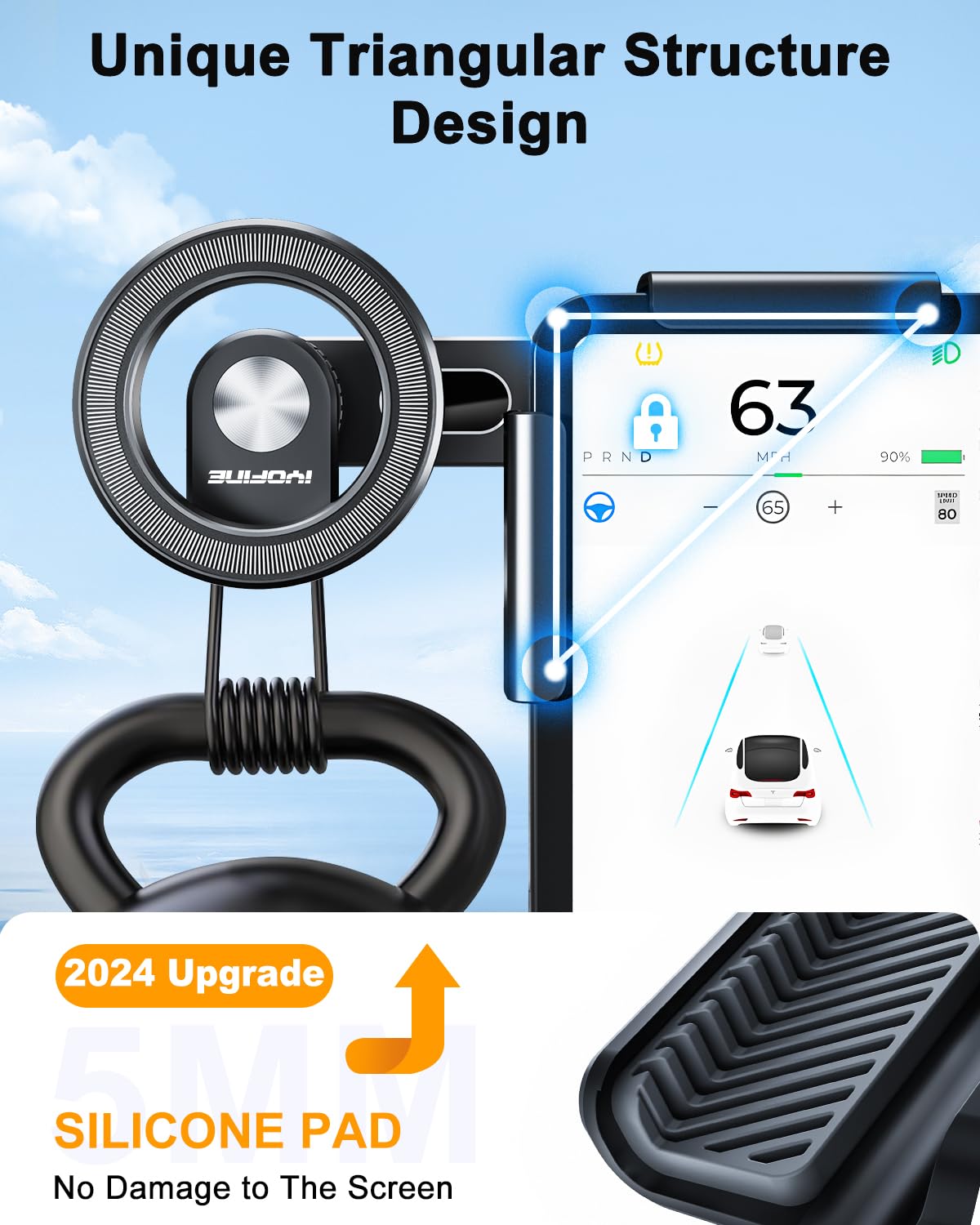 Iyofine Tesla Phone Mount For Tesla Model Y Accessories 2025, No Glue Required, For Magsafe Magnetic Car Dash Phone Holder For T