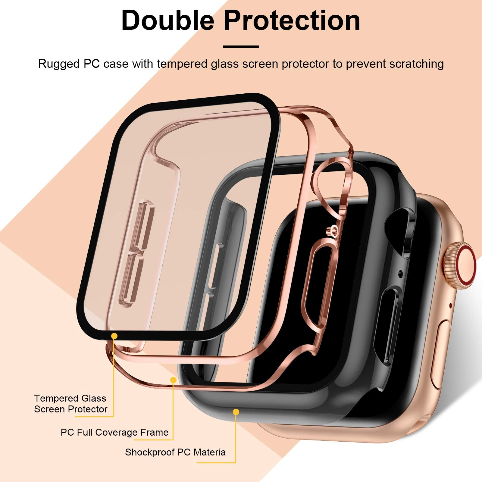 Charlam Compatible With Apple Watch Case 44Mm Se Series 6 5 4 With Tempered Glass Screen Protector, 2 Pack Classy Slim Overall G