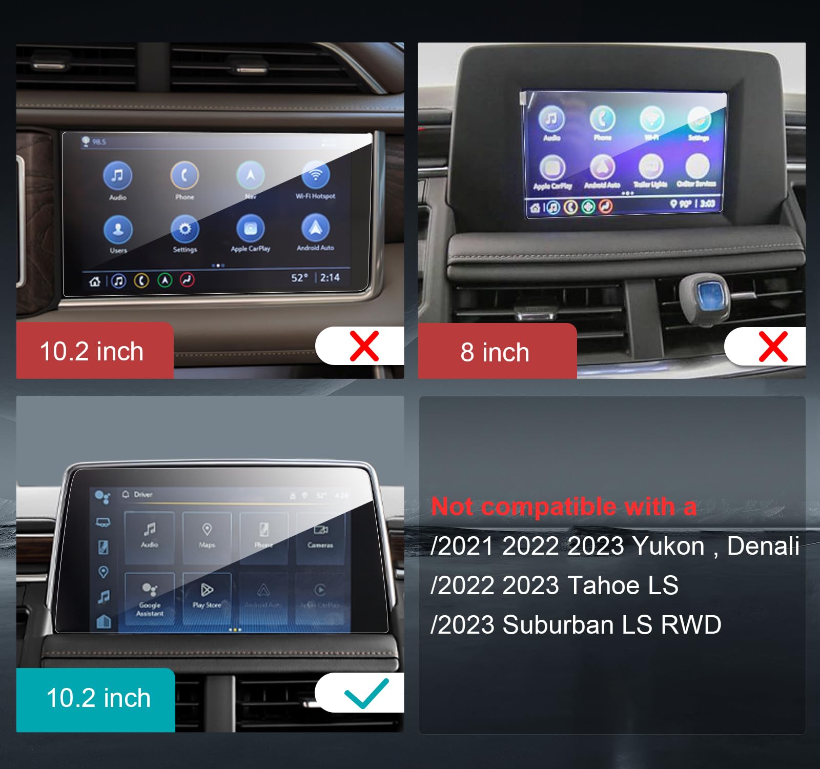 Cdefg Glass Screen Protector For 2021 2022 2023 2024 Tahoe Suburban Yukon 10.2 Inch: Car Navigation Display Touch Screen Protector For 2021 2022 2023 2024 Tahoe Suburban Yukon Tempered Glass Hd Anti