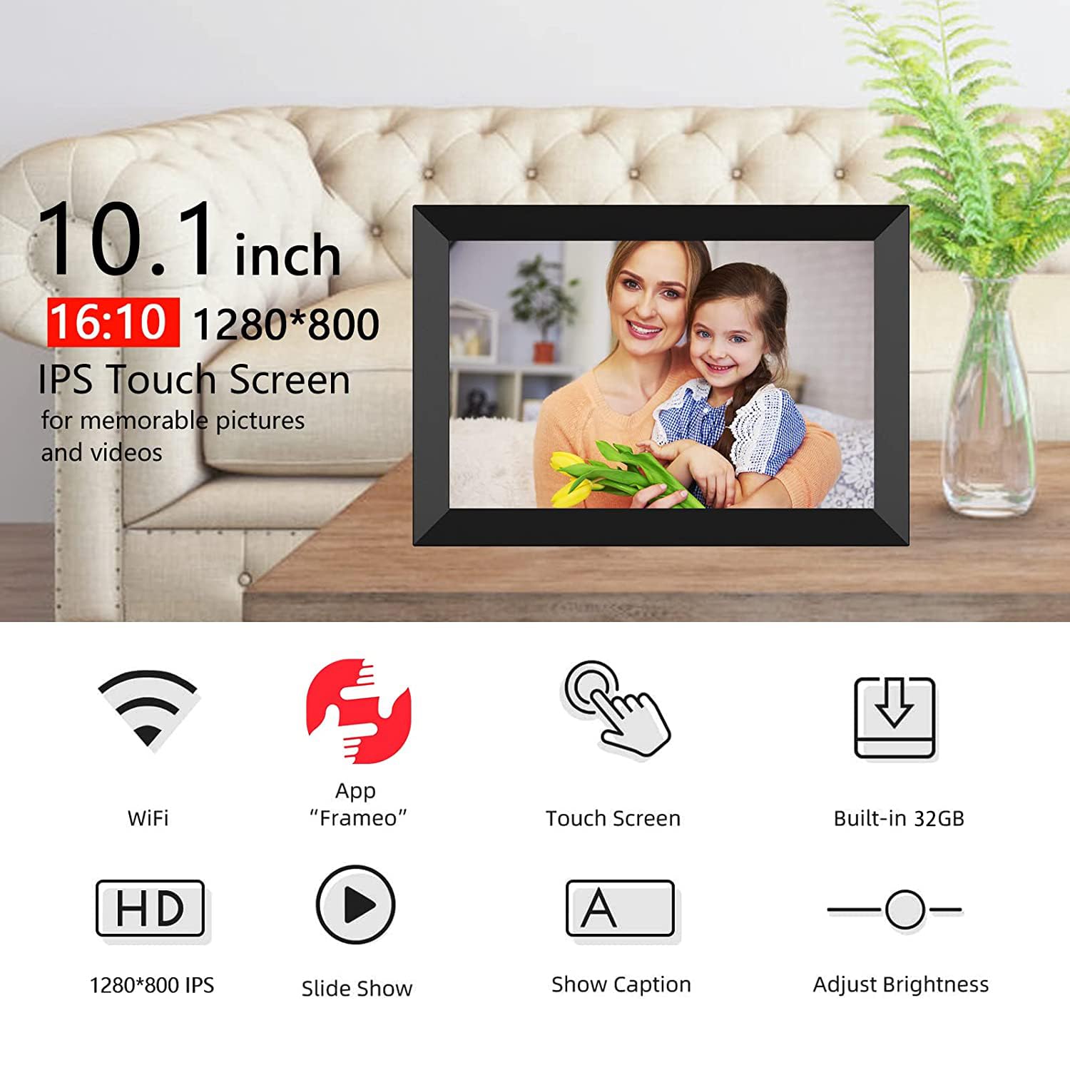 Frameo Digital Photo Frame, 10.1 Inch Wifi Digital Picture Frame With 1280X800 Ips Hd Touch Screen, 32Gb Storage Auto Rotate Wal