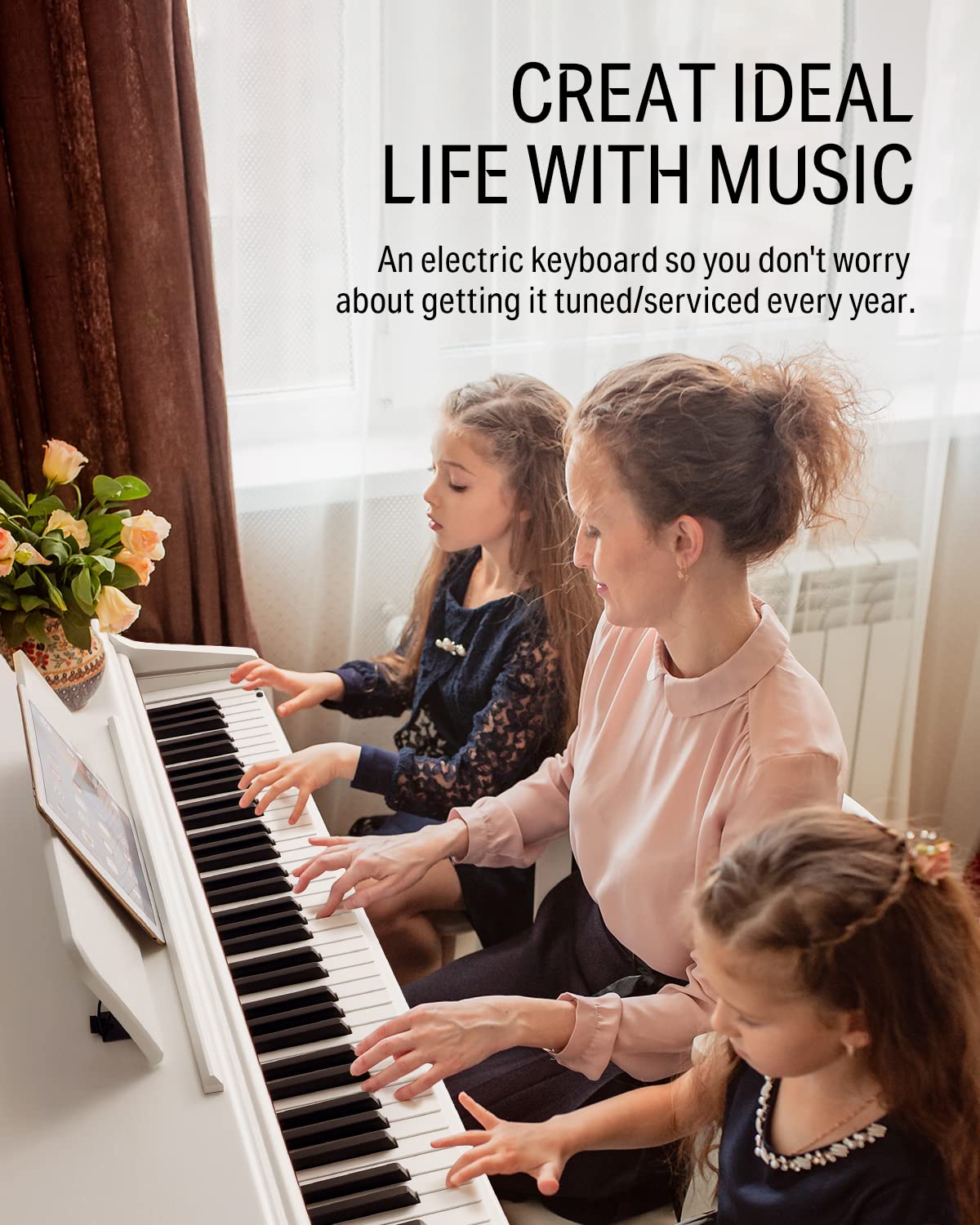 Donner Ddp 100 88 Key Weighted Action Digital Piano, Beginner Keyboard Piano Bundle With Furniture Stand, Power Adapter, White