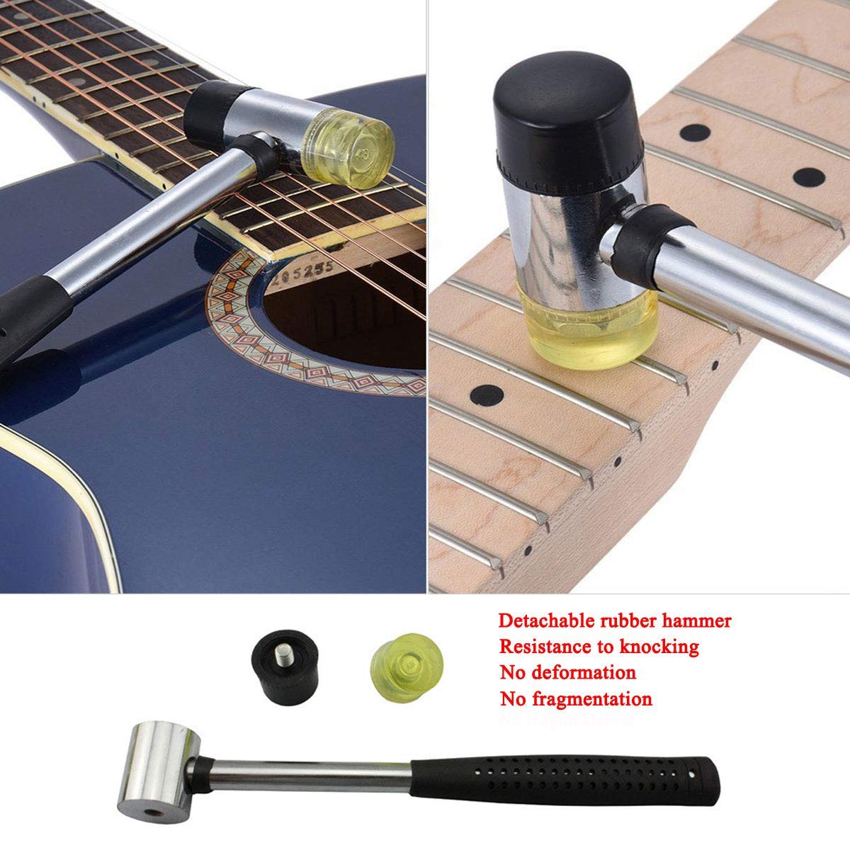Timesetl 6 Pack Guitar Luthier Tool Kit Include Guitar Fret Crowning File, Double Headed Guitar Bass Fret Wire Rubber Hammer, St