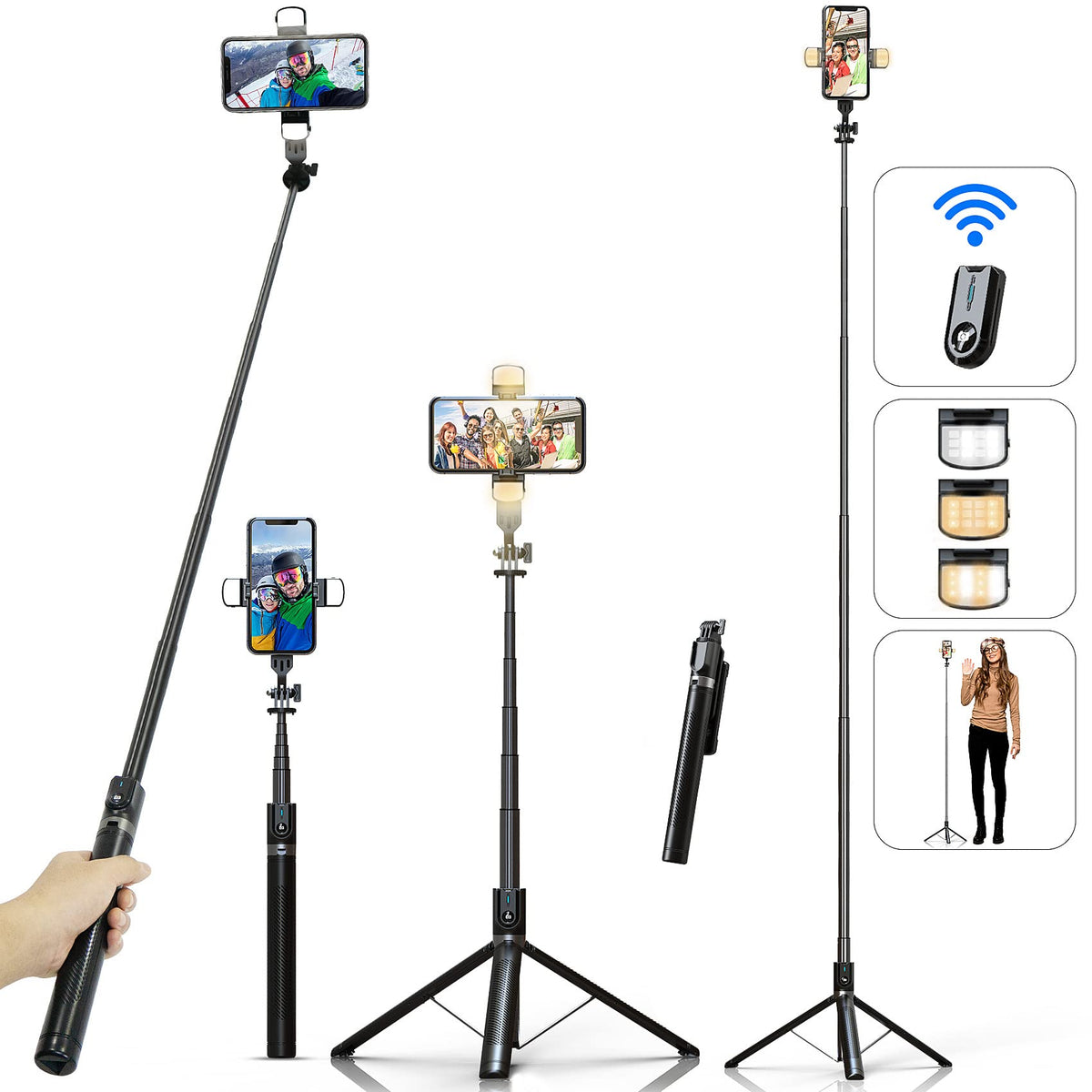 Selfie Stick Phone Tripod With Remote And Led Fill Lights   Ashiner 70 Inch Heigh Cell Phone Holder For Travel, Vlogging, Live S