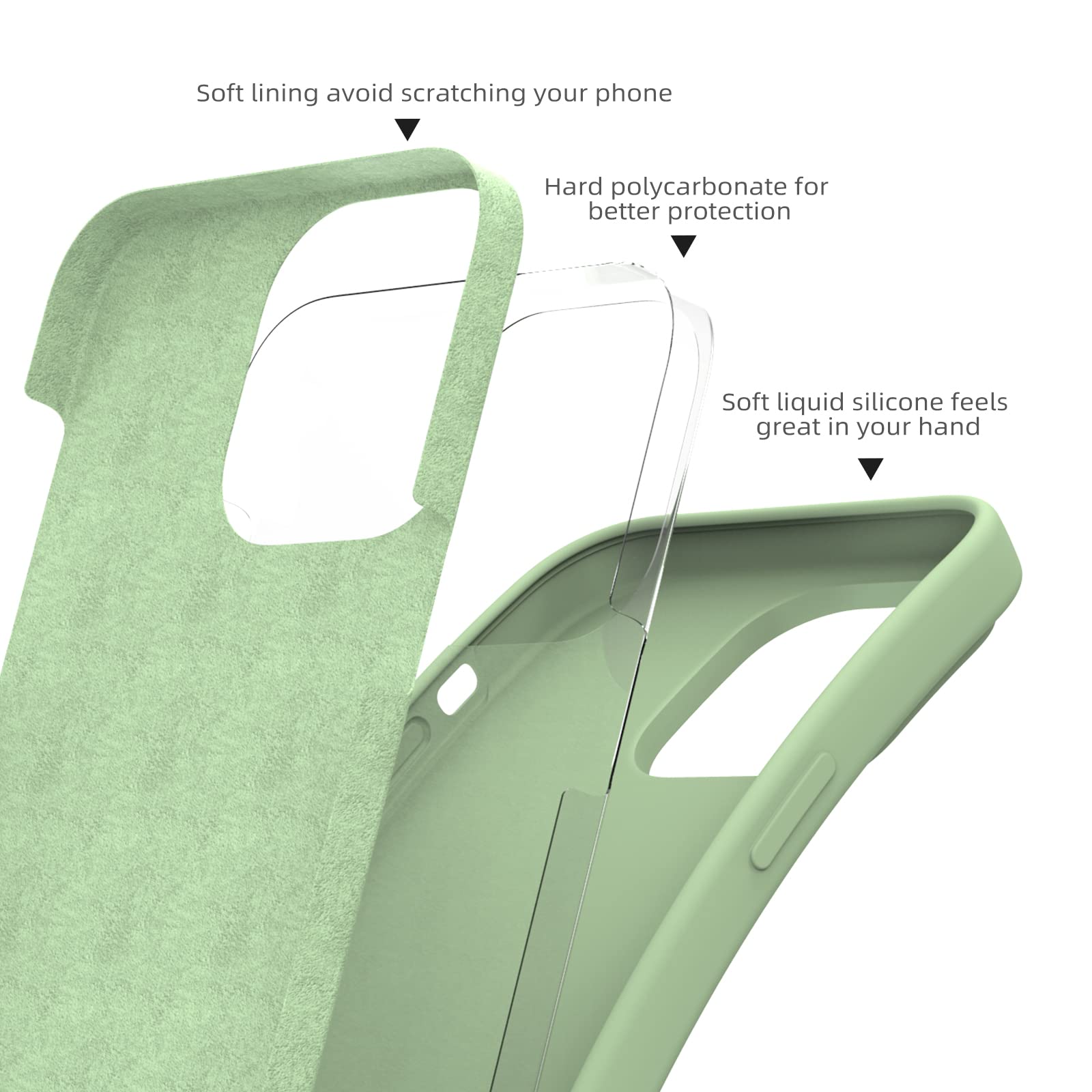 K TOMOTO iPhone 14 Pro Max Silicone Phone Case Shockproof Drop Protection Matcha 6.7 Inch