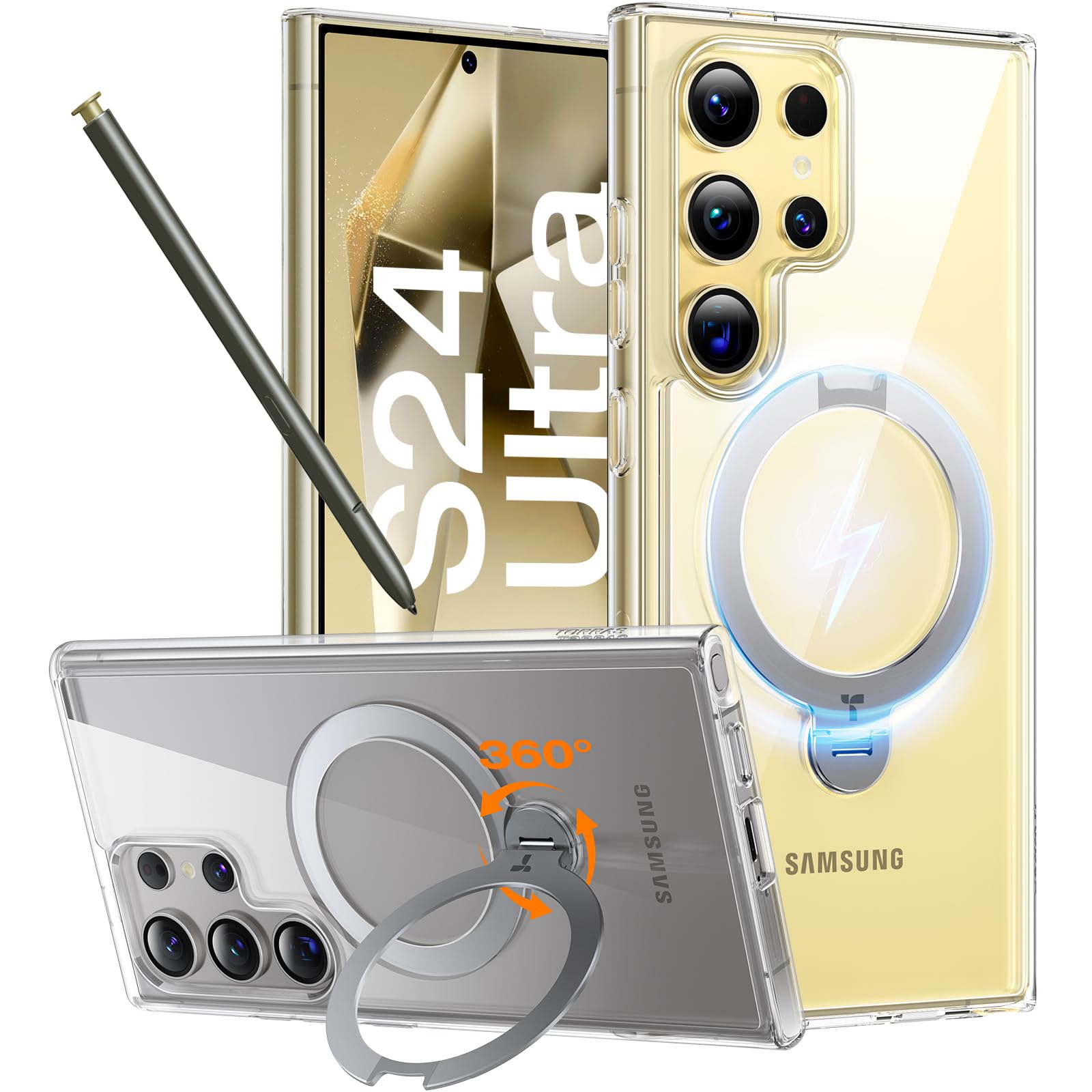 TORRAS 360 Spin Magnetic Stand for Samsung Galaxy S24 Ultra Case, Fit for Magsafe, Hard PC S24 Ultra Phone Case with Kickstand &