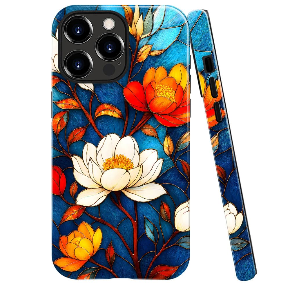 Compatible with iPhone 13 Pro Max,Anti-Scratch Glossy Case Cover,Stained Glass Floral 01