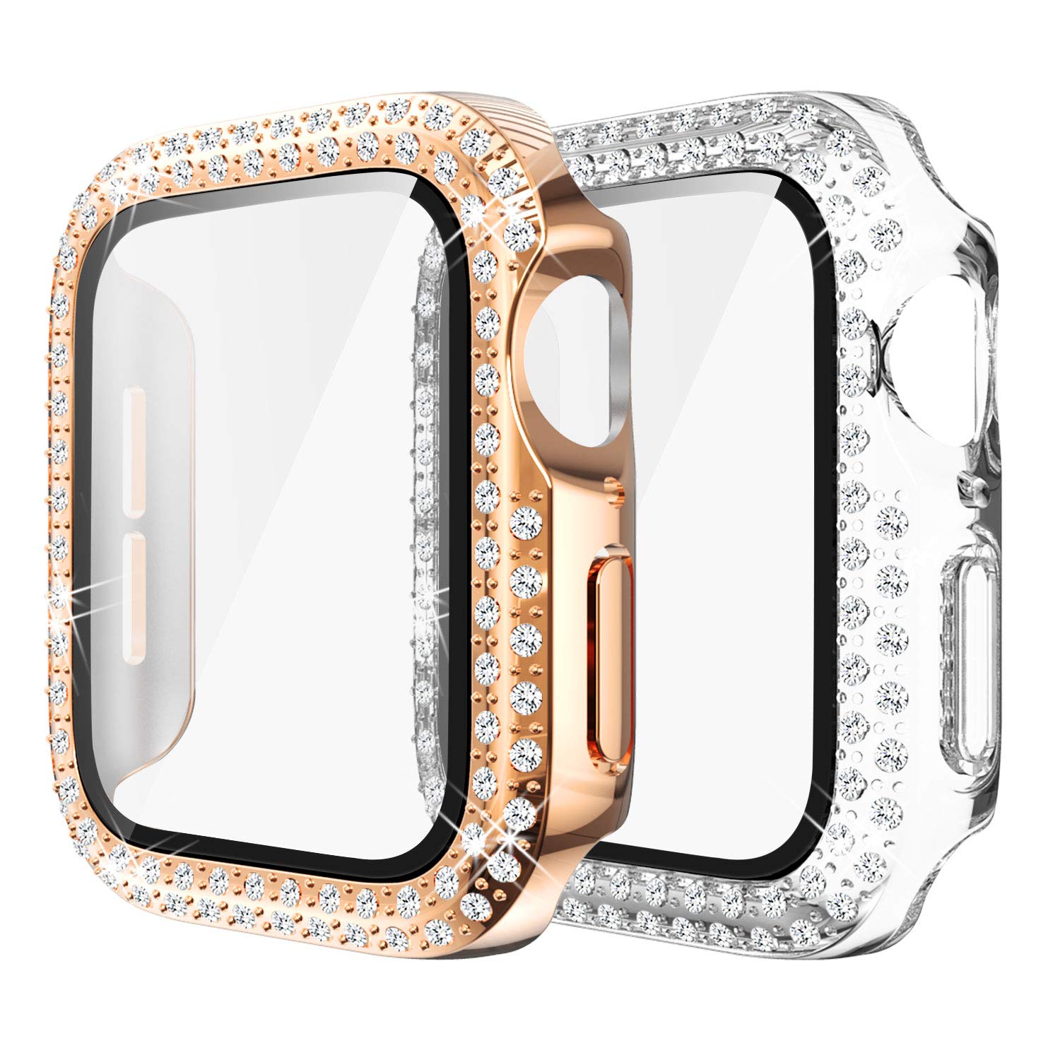 Yolovie (2-Pack Compatible for Apple Watch Series 9 8 7 41mm Case with Screen Protector, Bling Cover Diamonds Rhinestone Bumper 