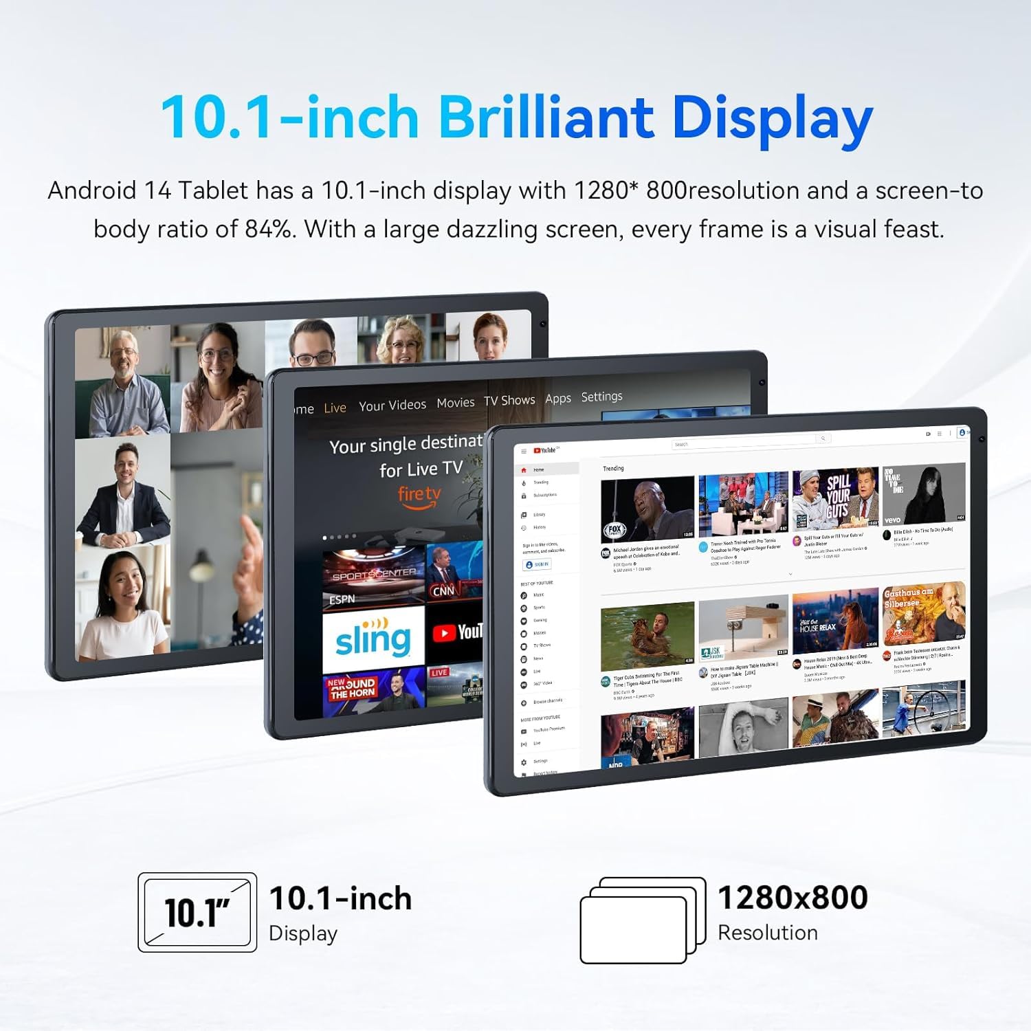 Jeazans Android Tablet, 10.1 Inch Tablets With 1280 * 800 Ips Hd Touchscreen, Octa Core Processor, 10Gb Ram 128Gb Rom, 1Tb Tf Ca