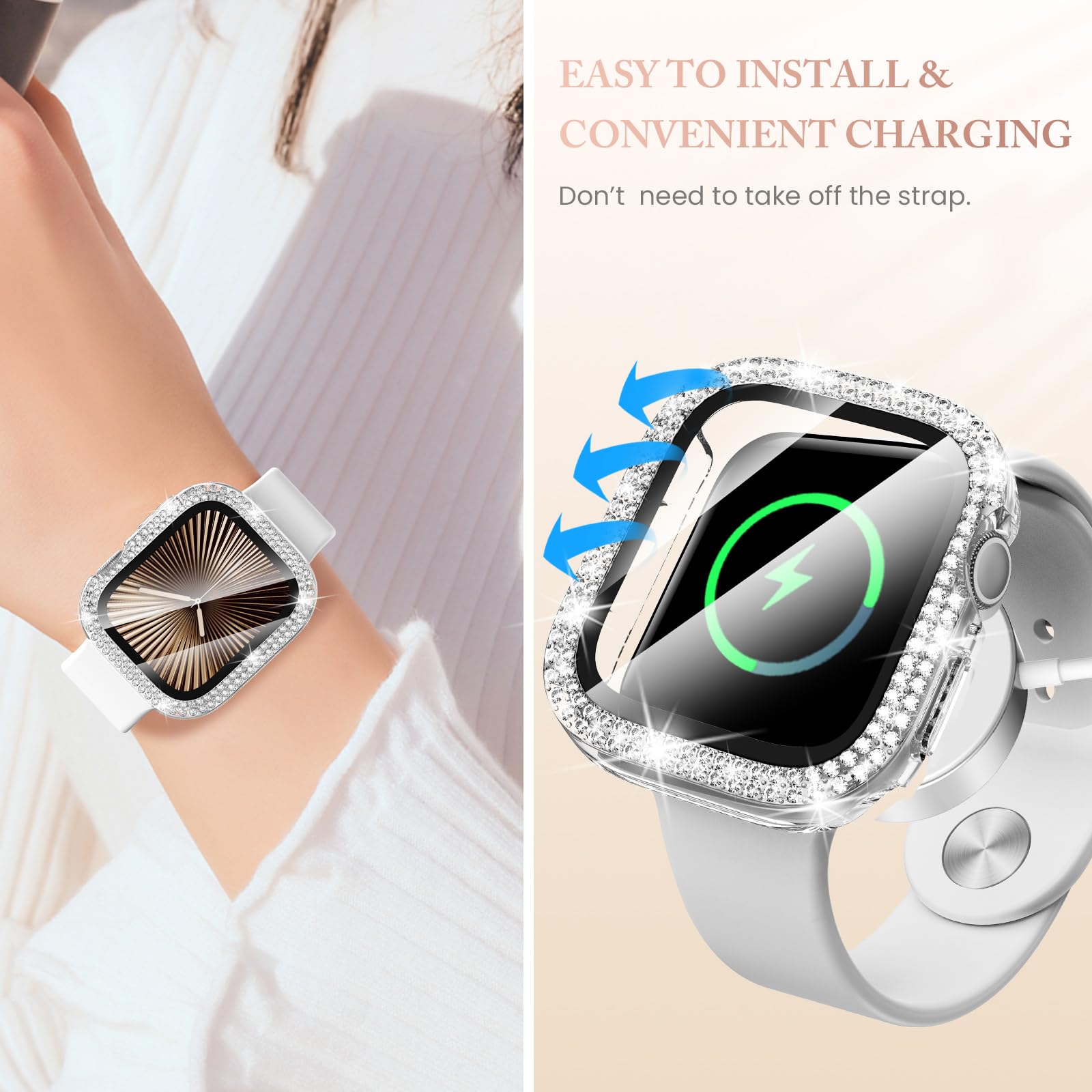 Goton 4 Pack For Apple Watch Series 10 Screen Protector 46Mm Bling Case, Women Glitter Diamond Rhinestone Face Cover For Iwatch