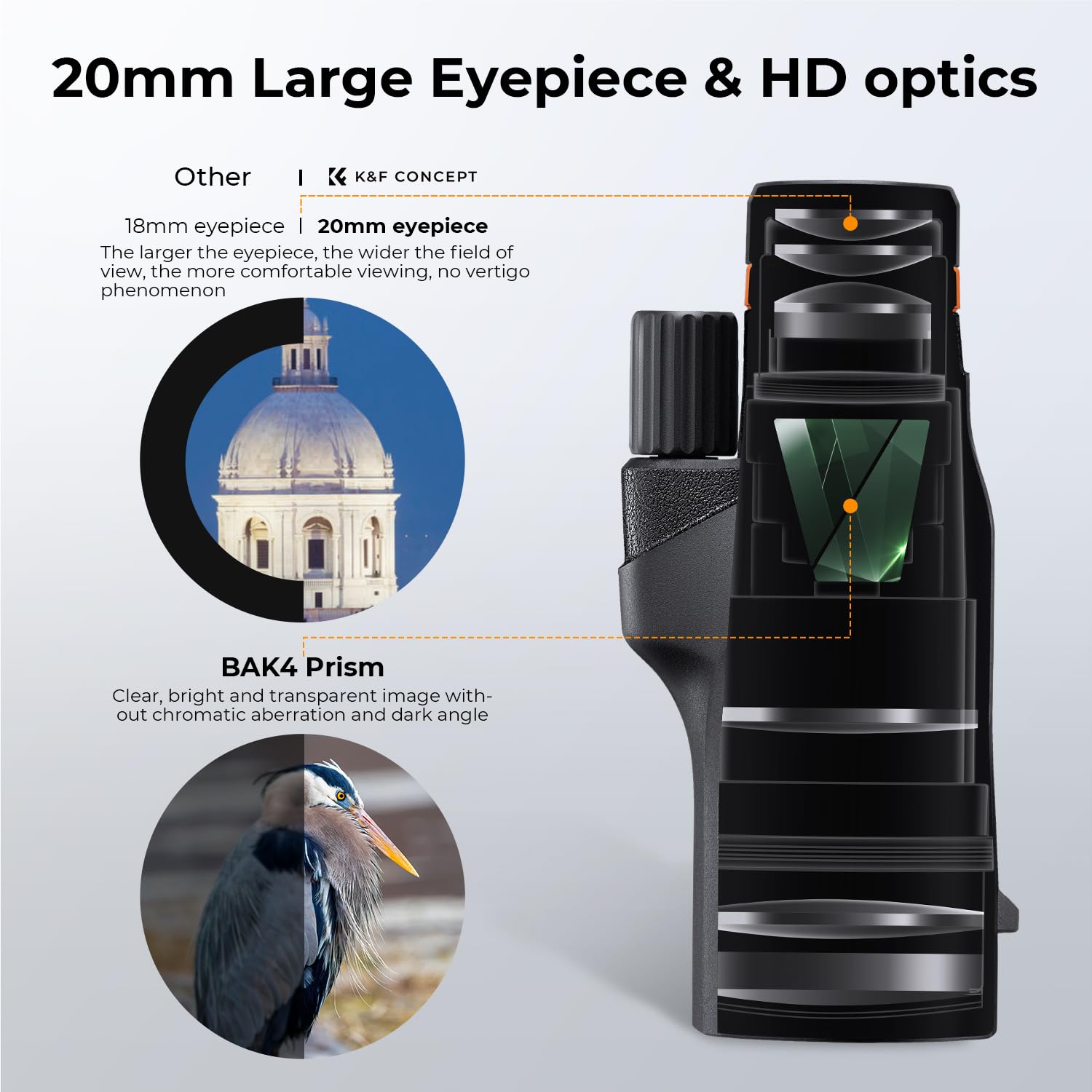 K&F Concept 80X100 Monocular Telescope For Adults Ip68 Waterproof High Powered With Smartphone Adapter & Tripod, With Bak4 Prism
