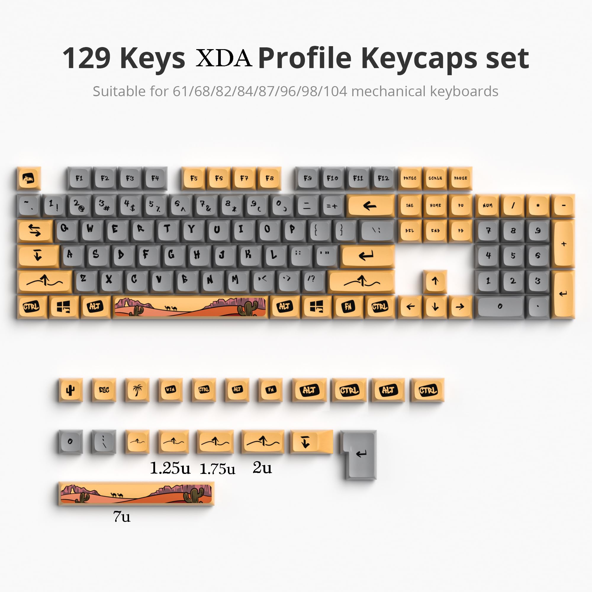 Gtsp Xda Profile Pbt Keycaps, 129 Keys Custom Dye Sublimation Keycaps With For Mac Win Fullsize, Tenkeyless, Winkeyless, 75%, 65