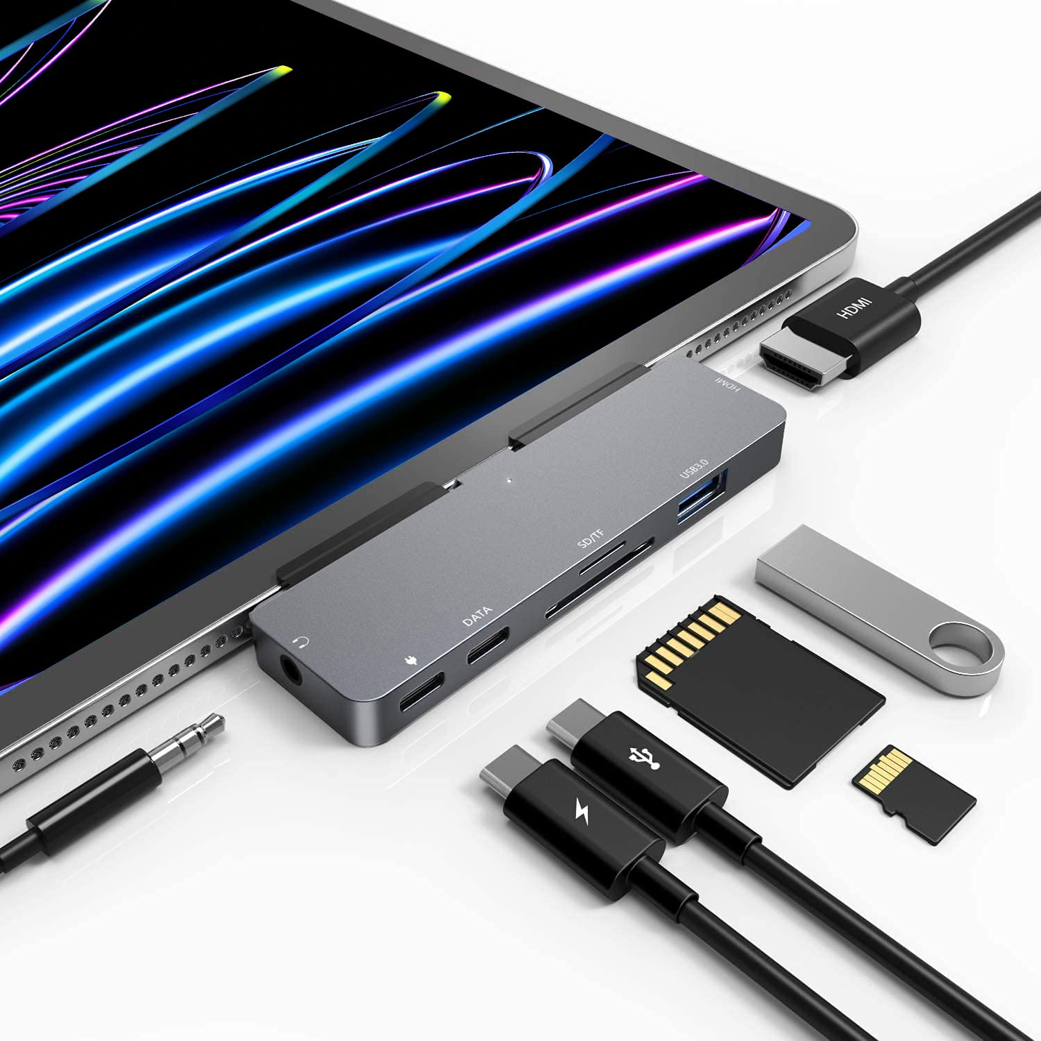 Ipad Pro Usb C Hub, 7 In 1 Adapter For Ipad Pro M4 M2 M1 13 12.9 11 Inch Ipad Air 5 4 Docking Station With 4K Hdmi, Usb C Pd, Sd