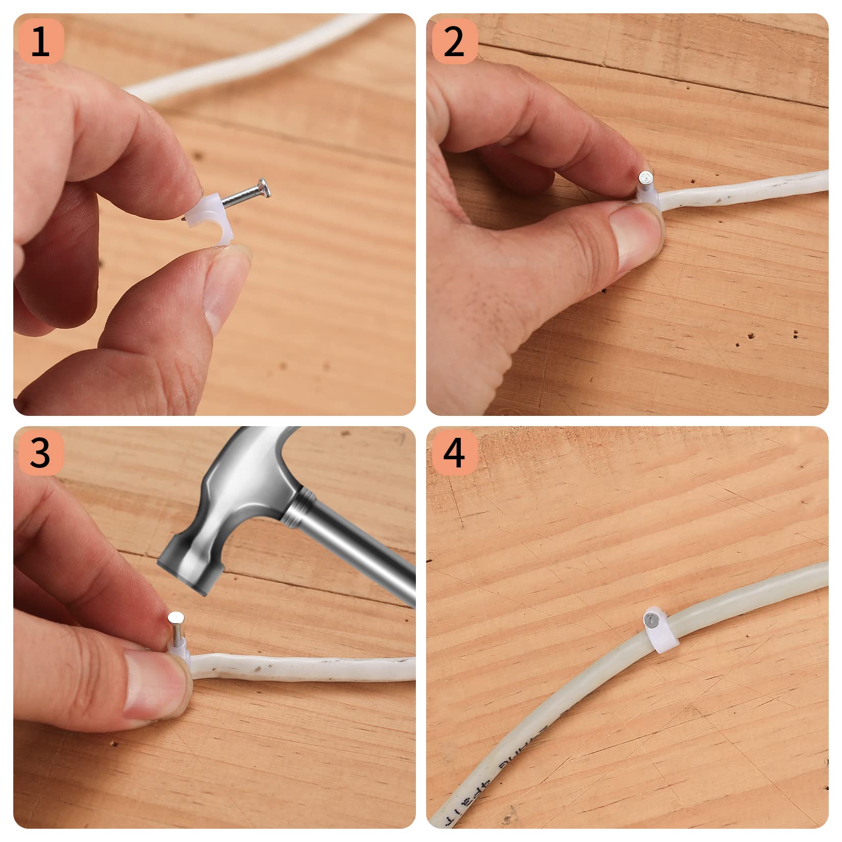 Woshilaods 700 Pcs Cable Clips With Steel Nails, Cable Wire Cord Management Clips, White Ethernet Cable/Coax Cable/Cable Cord Ho