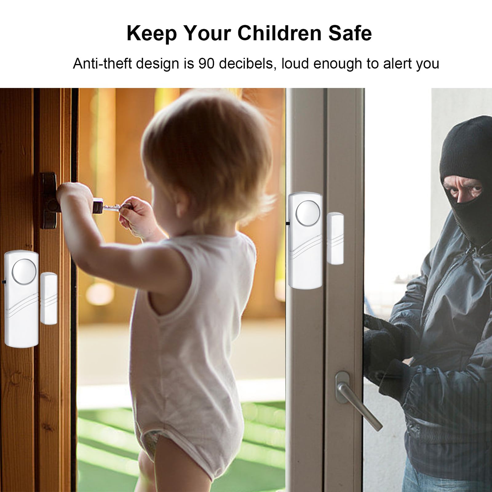 Security Door Window Alarm, 90Db Wireless Sensor Door Window Burglar Alarm, Door Alarms For Kids Safety, Easy Installation Doorb