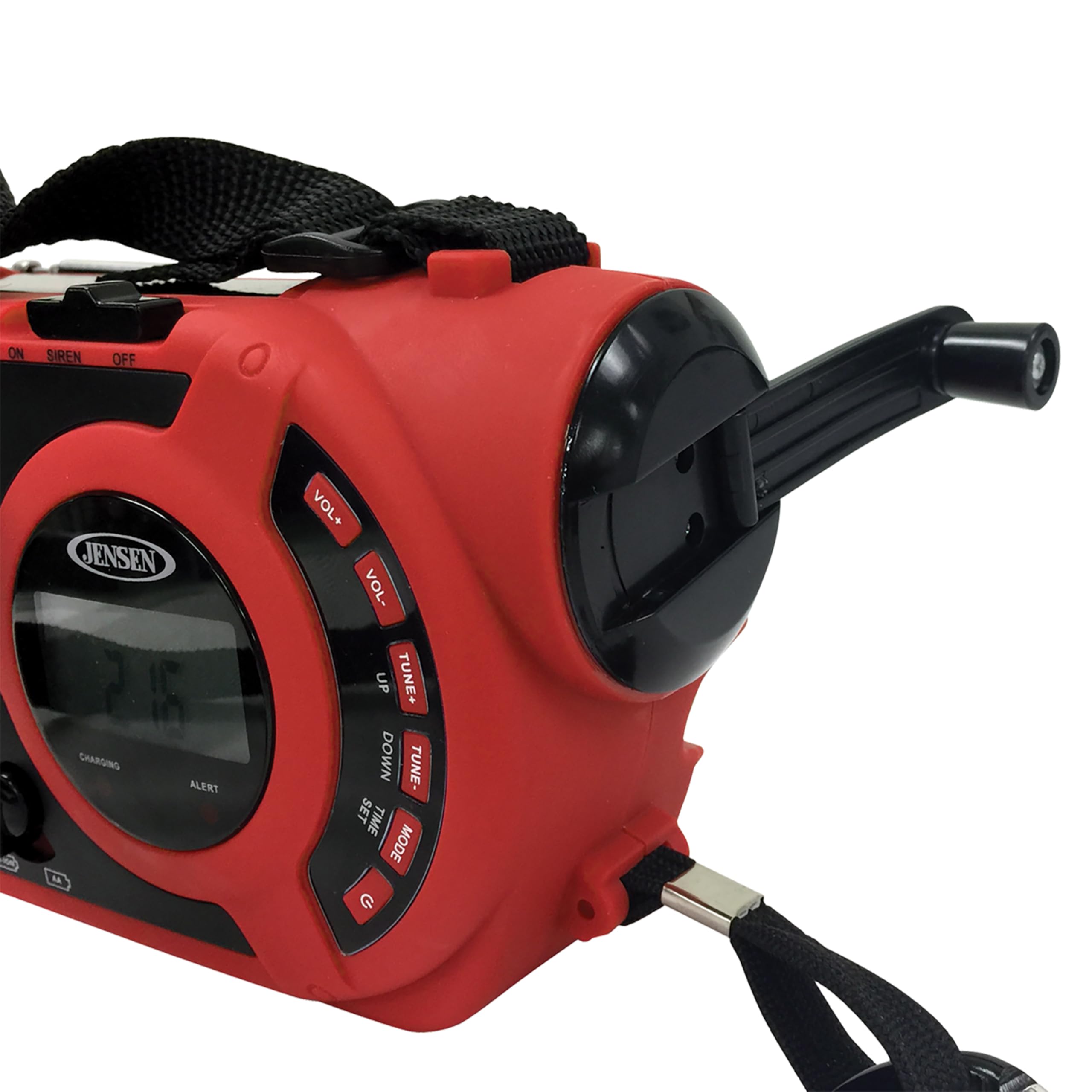 Jensen Jep 650 Portable Digital Am/Fm Weather Radio With Weather Alert, Flashlight, And 4 Way Charging, Red, Jep 650