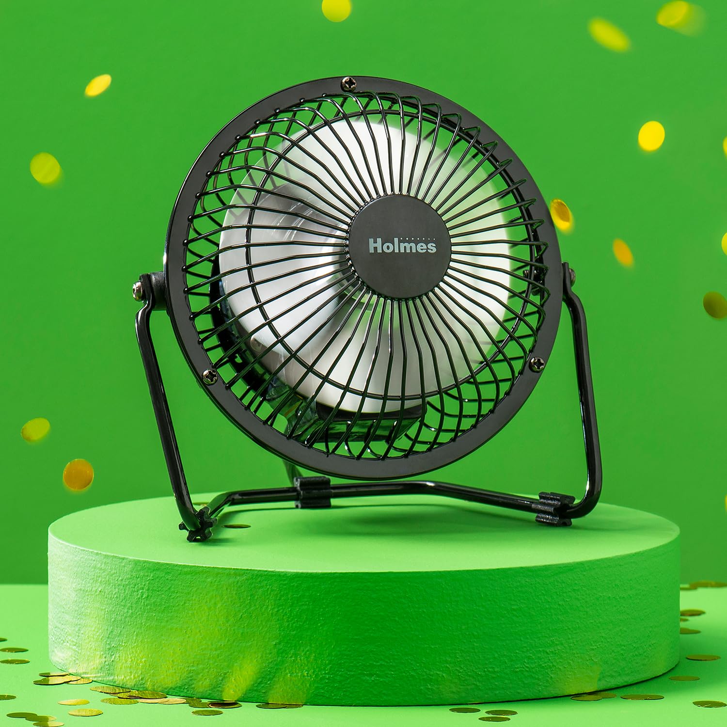 Holmes 4'' Mini High Velocity Personal Desk Fan, 4 Blades, Adjustable 360 Head Tilt, Durable Metal Construction, Single Speed, I
