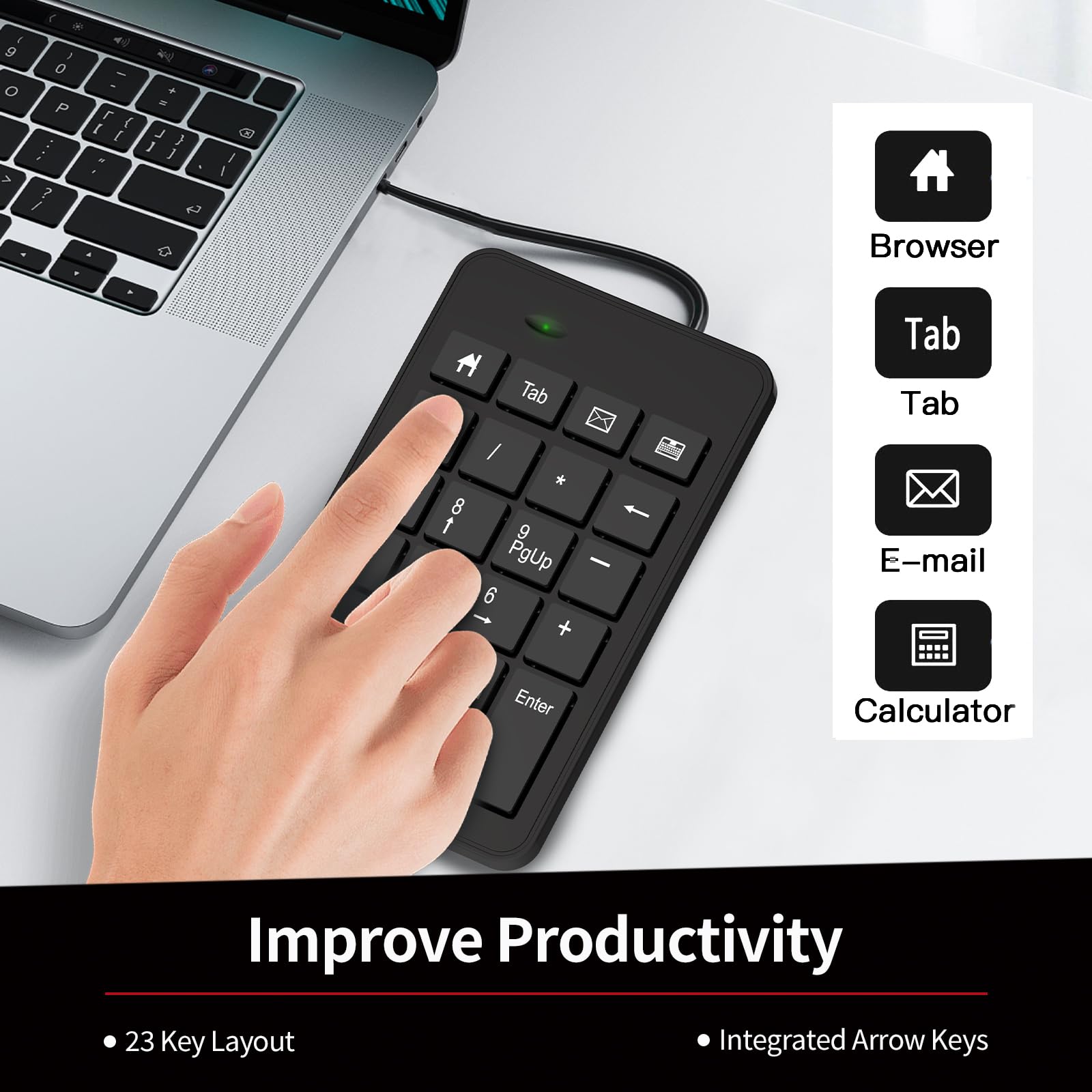 Loonasa Wireless Usb & Typec Number Pad, Enhanced Efficiency 23 Keys Numeric Keypad Upgraded Version Of 10 Key Usb Keyboard Fina