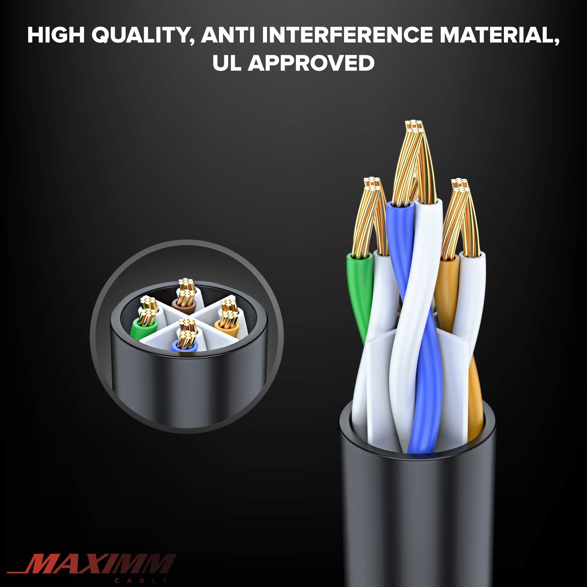 Maximm Cat 6 Ethernet Cable 150 Ft, 100% Pure Copper, Cat6 Cable Lan Cable, Internet Cable, Patch Cable And Network Cable   Utp (Black) 150 Feet