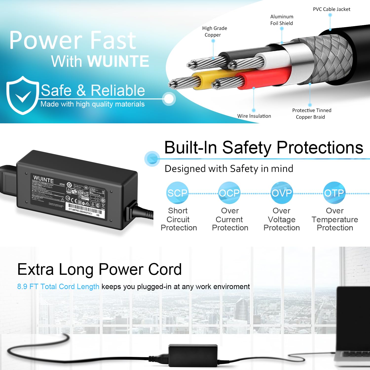 45W For Acer Laptop Charger   Chromebook Charger, Usb C Fast Power Adapter