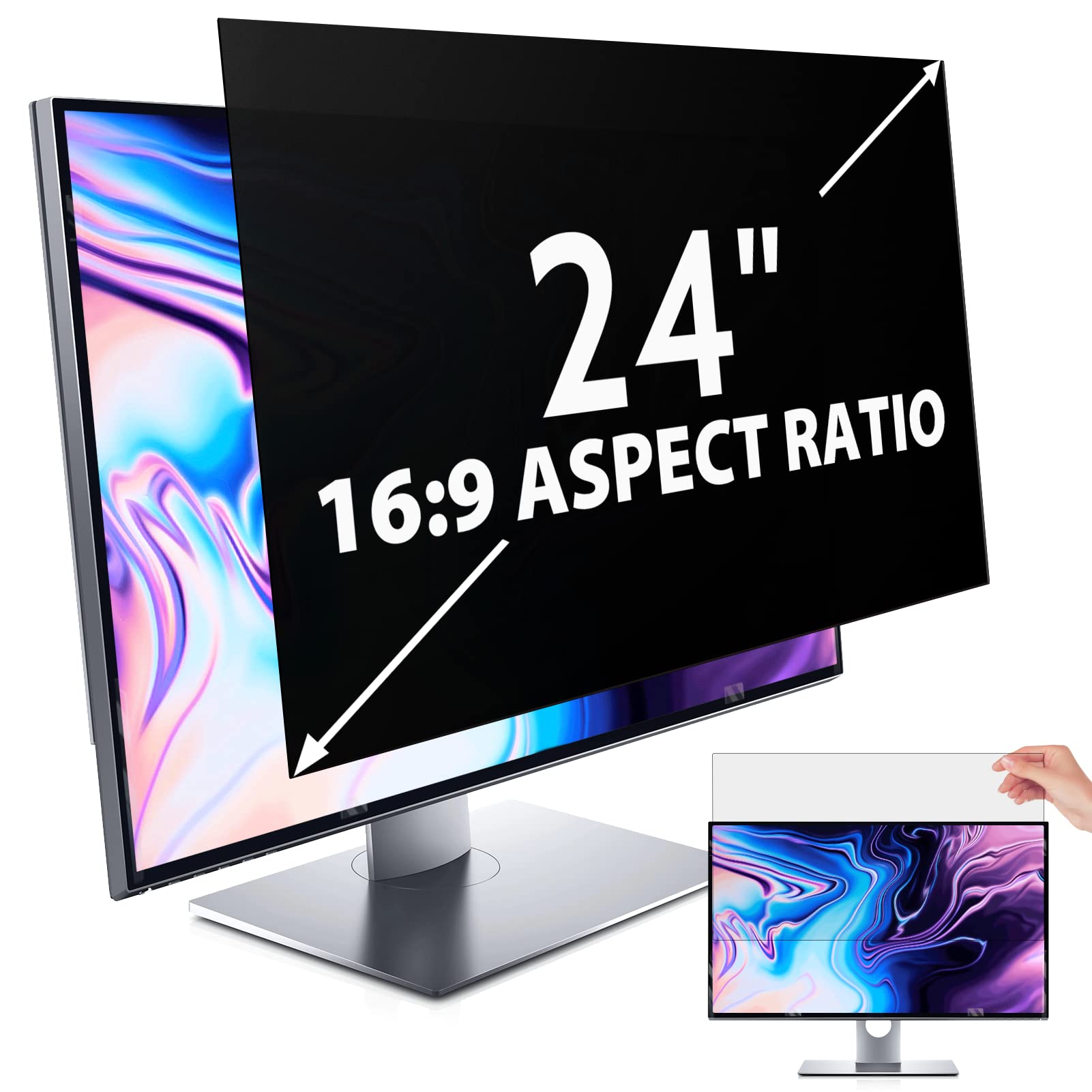 Peslv Computer Privacy Screen 24 Inch For 16:9 Widescreen Monitor, Removable 24Inch Anti Blue Light Anti Glare Monitor Privacy F