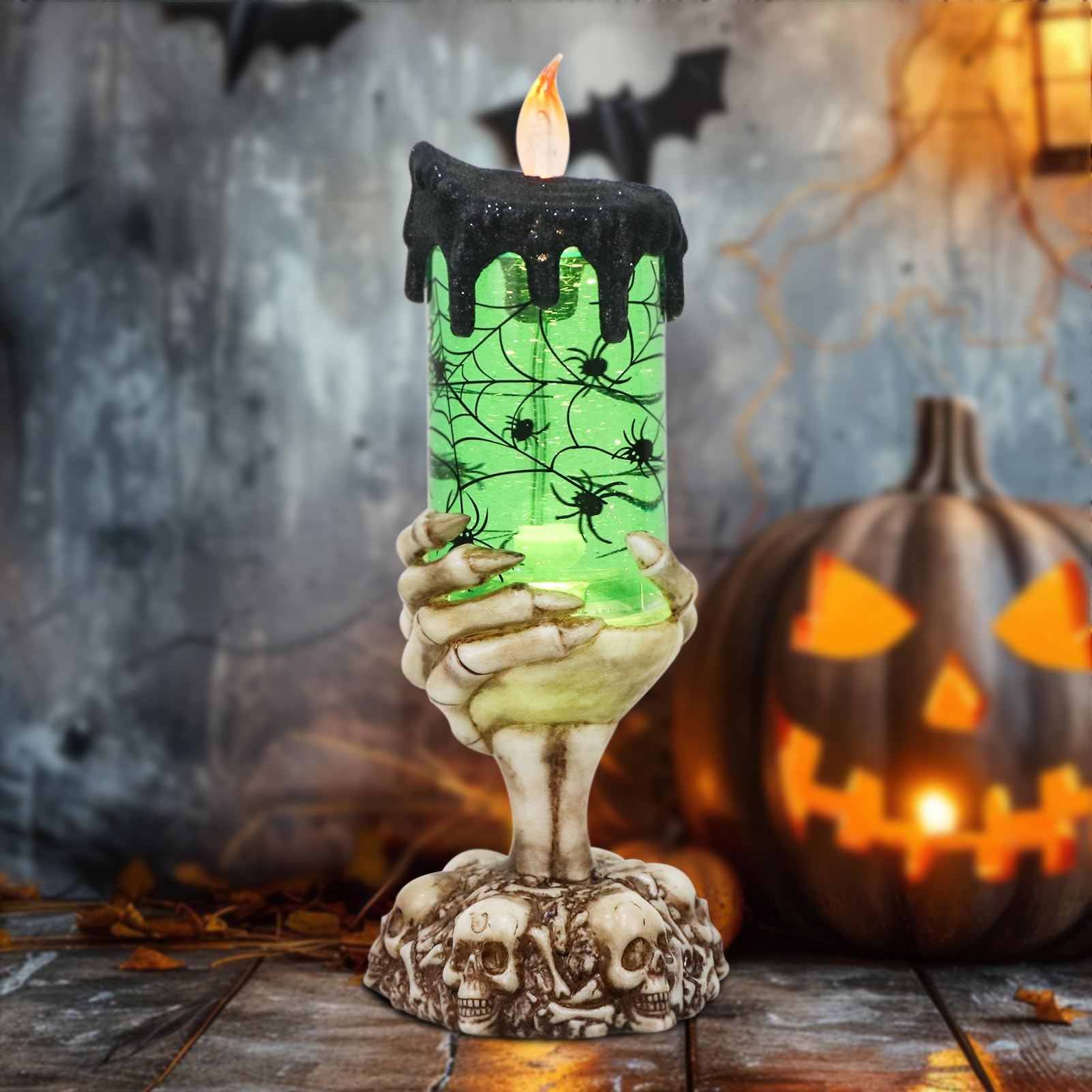 Eldnacele Halloween Snow Globe Candles Lighted Lamp Usb Powered Battery Operated Spooky Spinning Water Glittering Tornado Flamel
